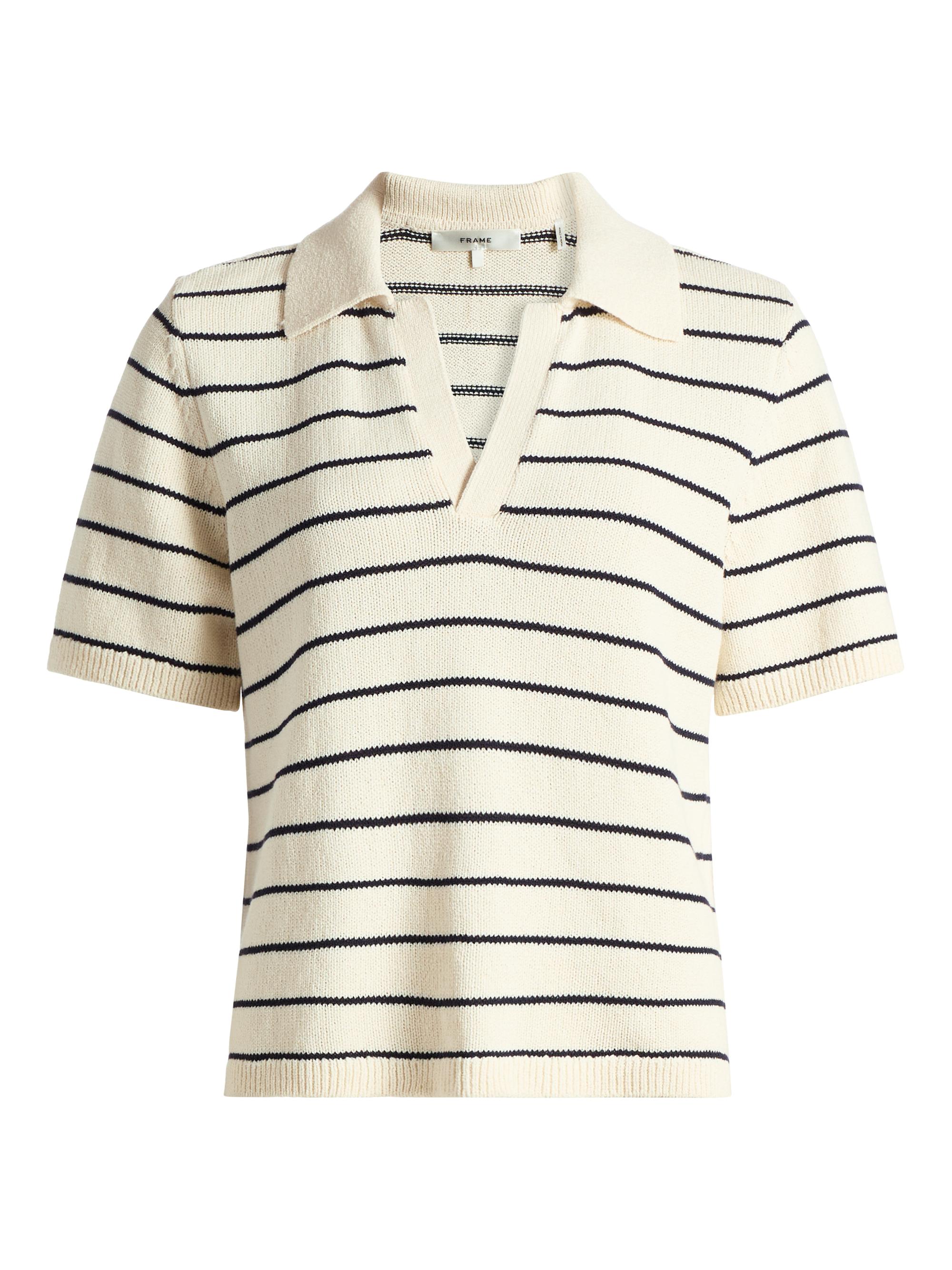 FRAME Women's Striped Cotton Polo Shirt - Cream Multi