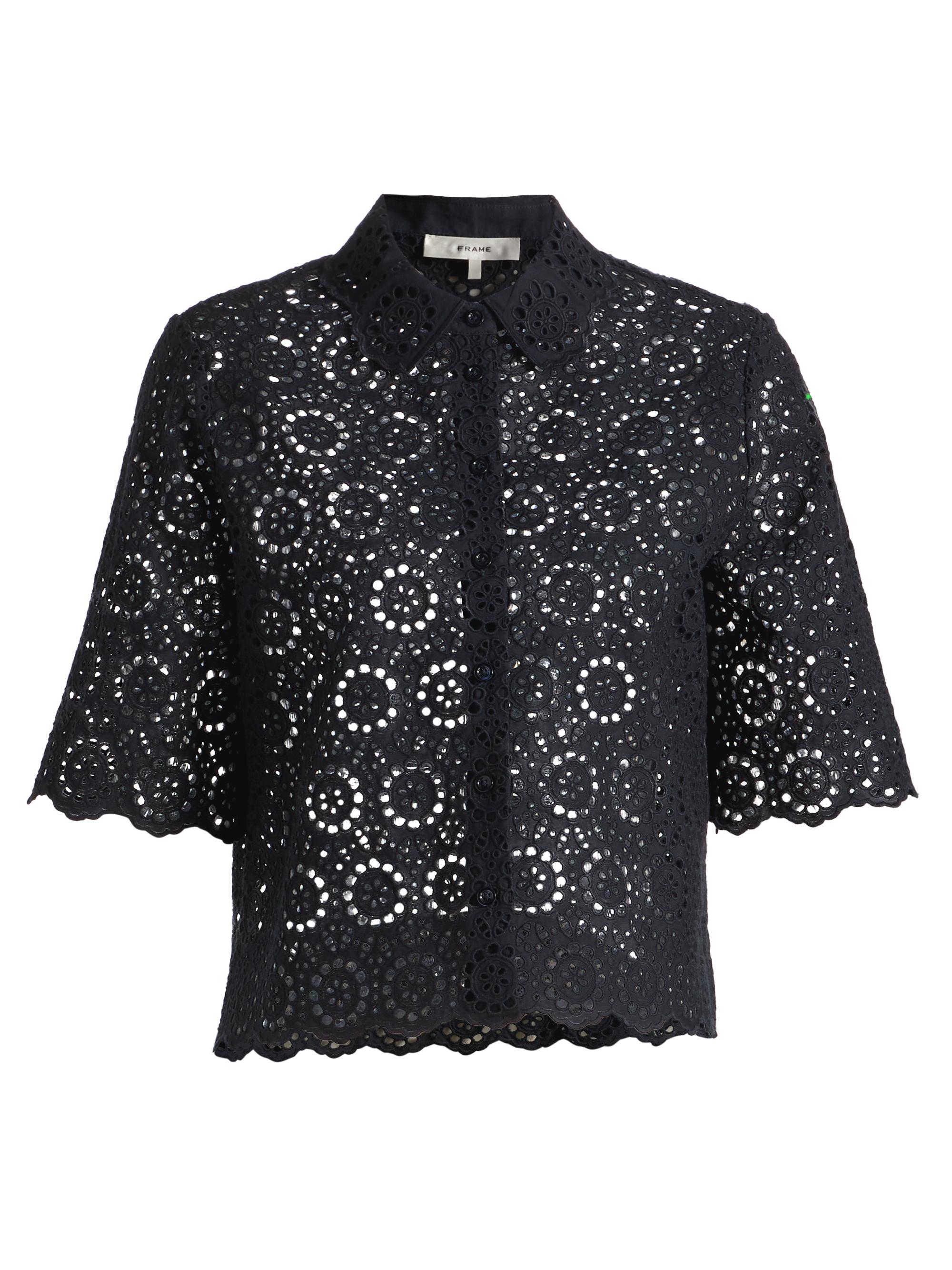 FRAME Women's The Petal Eyelet Cotton Shirt - Navy