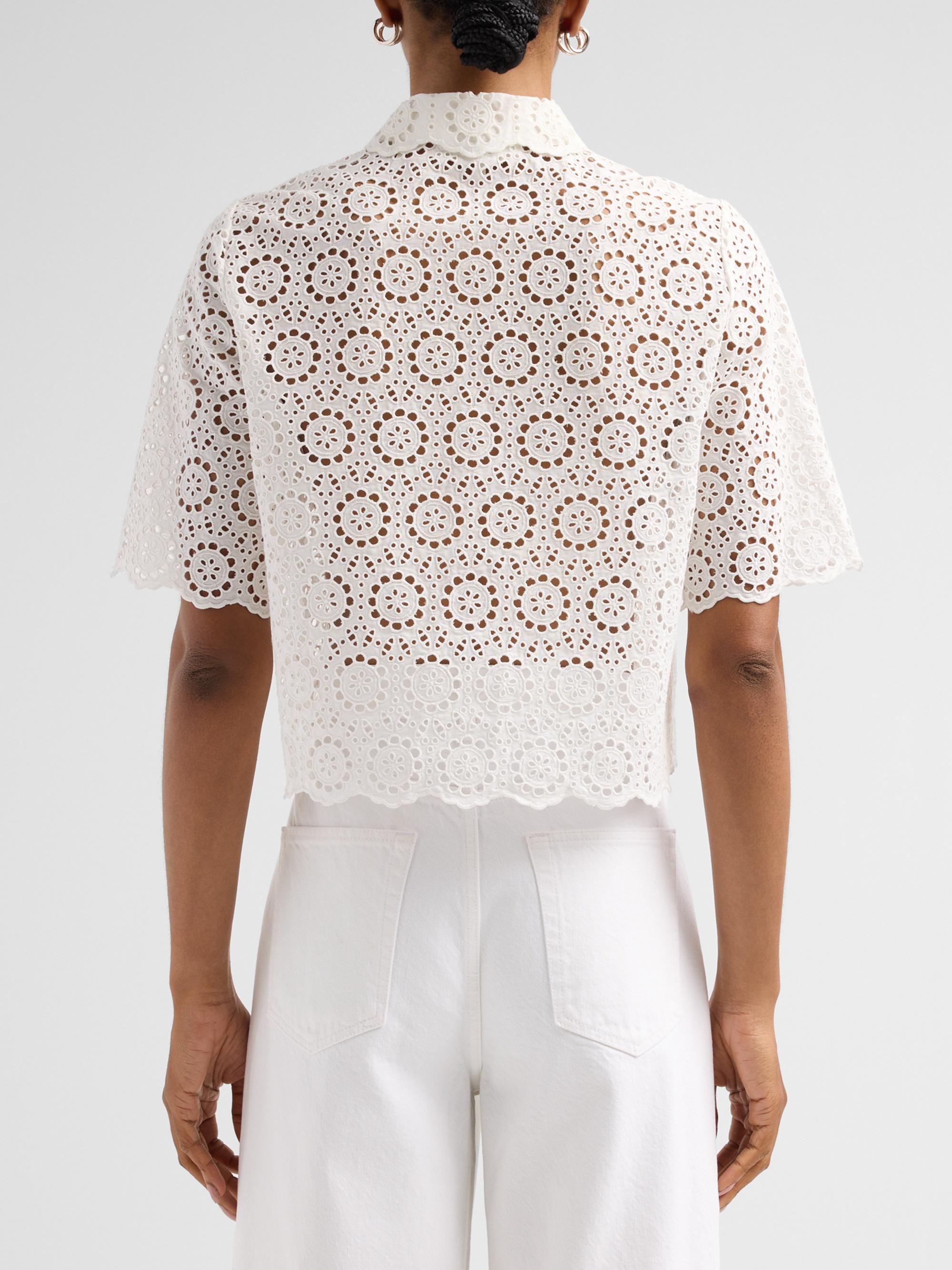 FRAME Women's The Petal Eyelet Cotton Shirt - White | Thumbnail 3