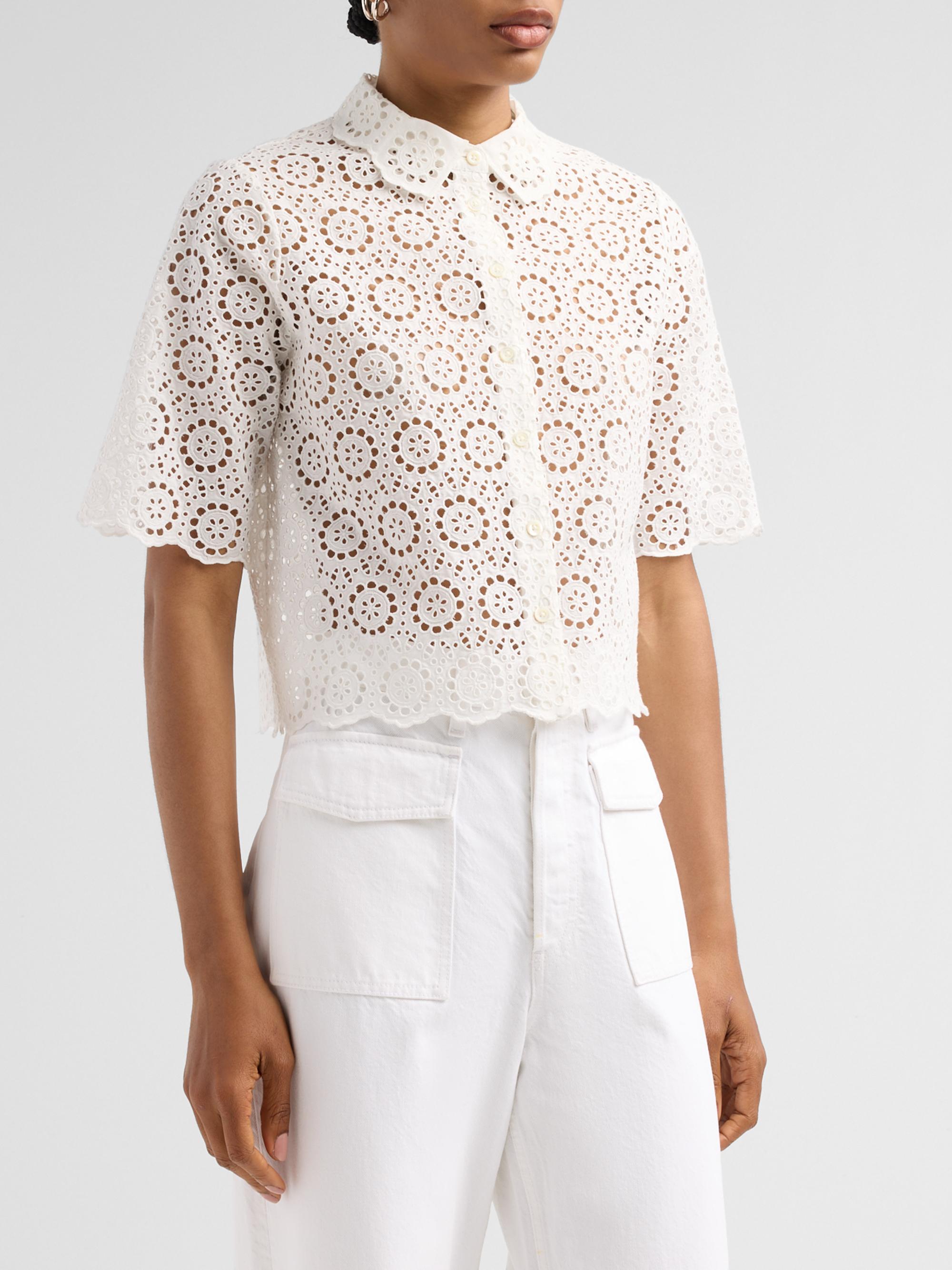 FRAME Women's The Petal Eyelet Cotton Shirt - White | Thumbnail 4