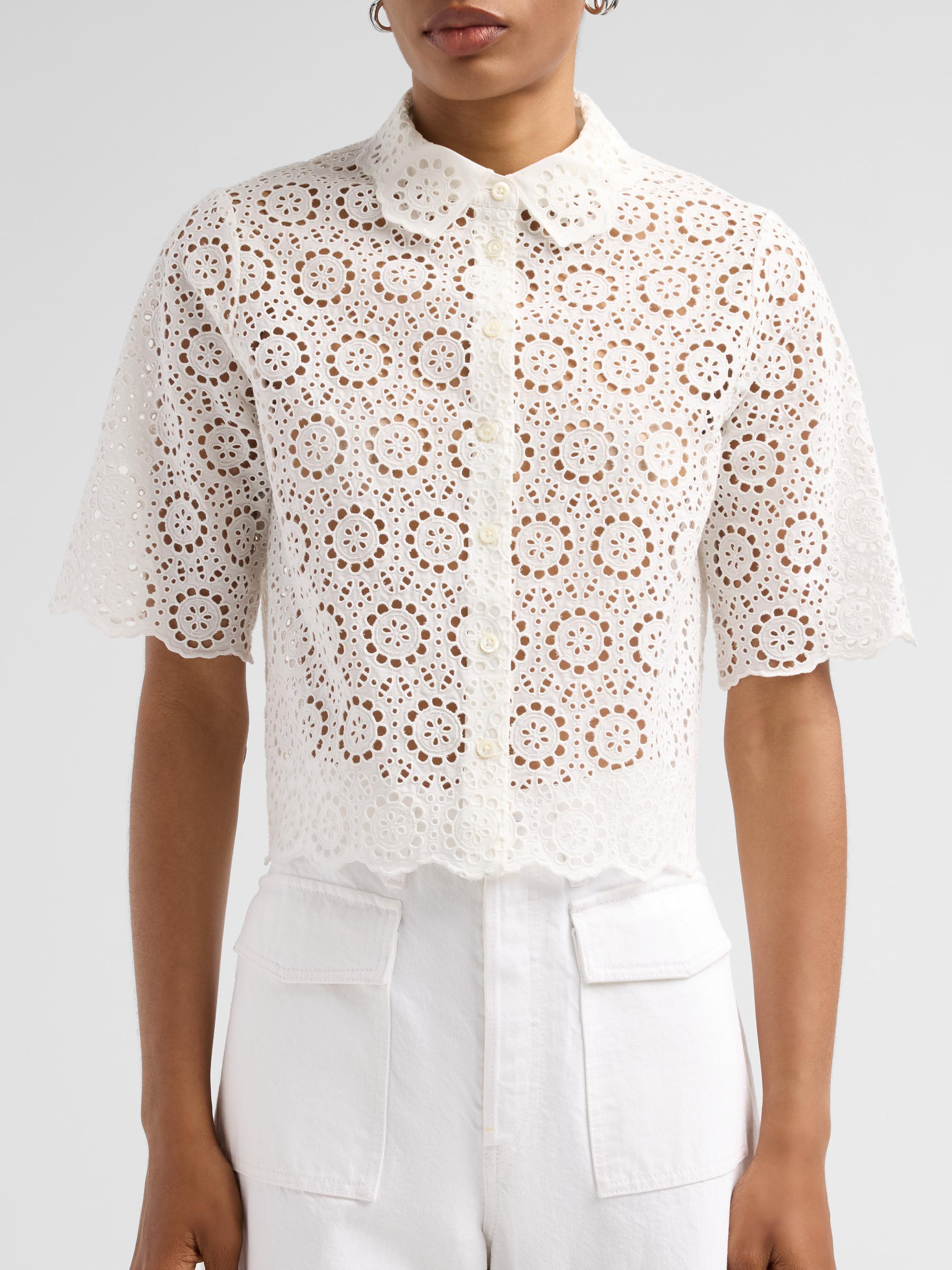 FRAME Women's The Petal Eyelet Cotton Shirt - White | Thumbnail 5