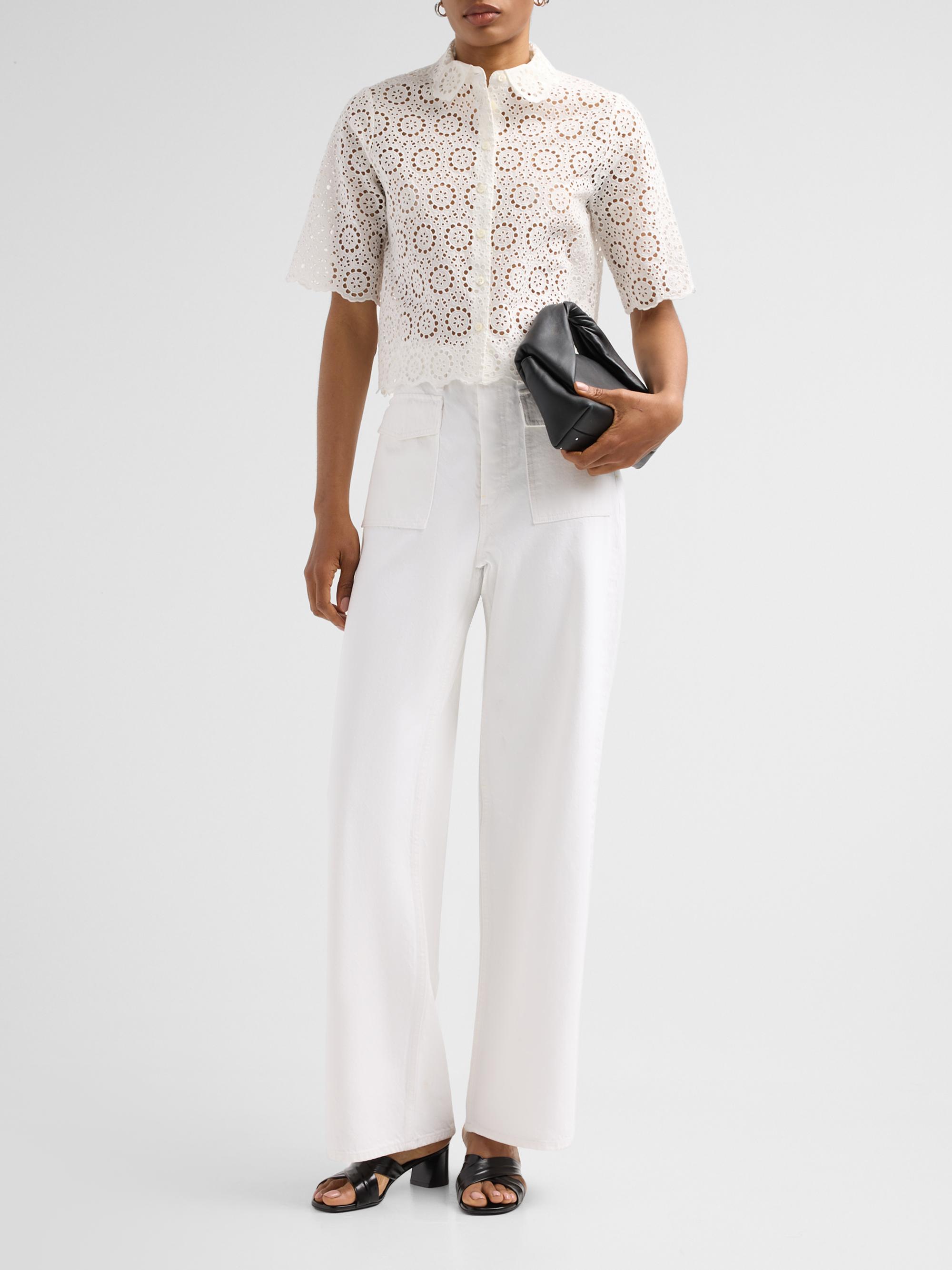 FRAME Women's The Petal Eyelet Cotton Shirt - White | Thumbnail 2