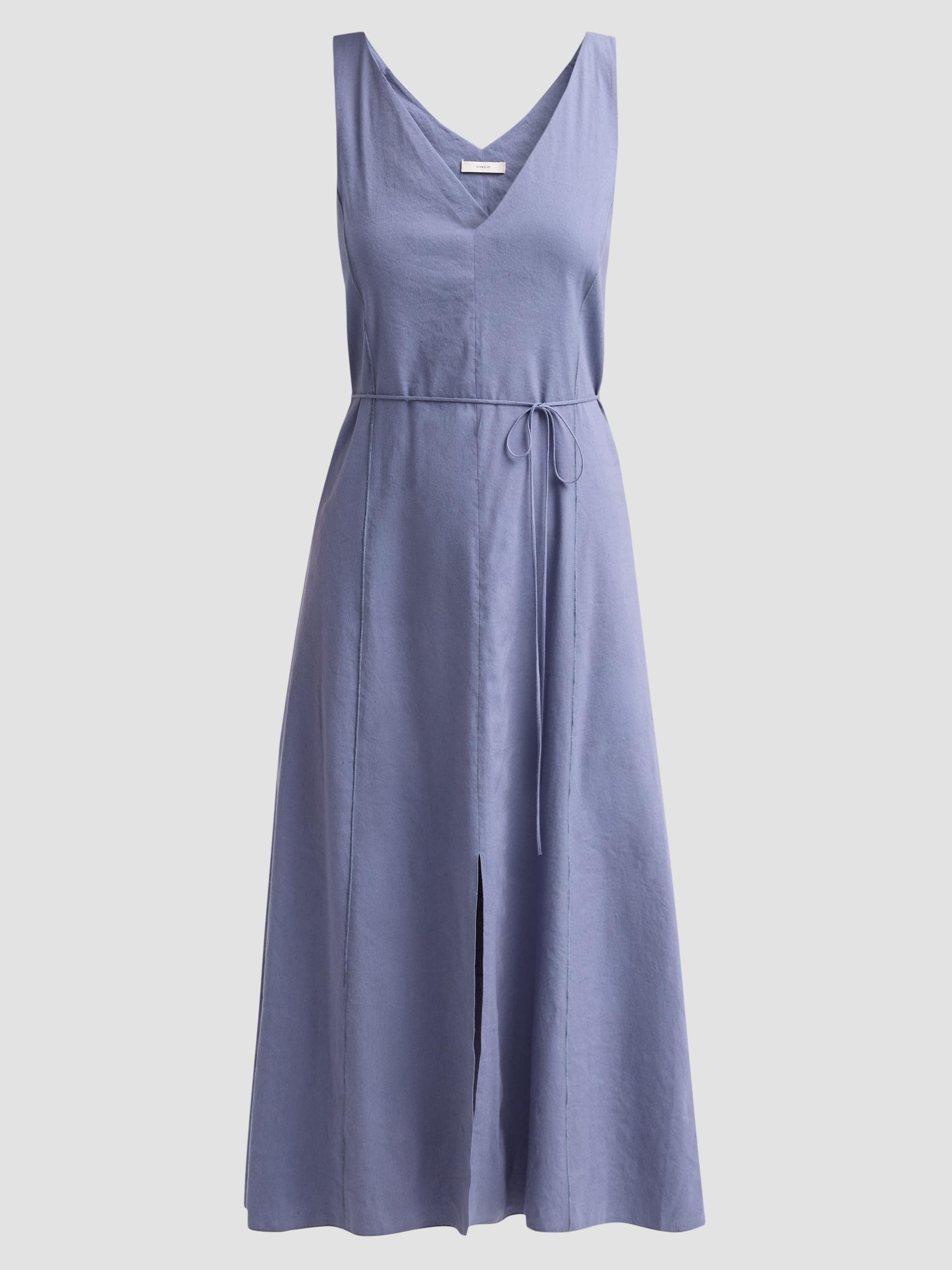 Vince Women's V-Neck Linen-Blend Sleeveless Midi-Dress - Azul
