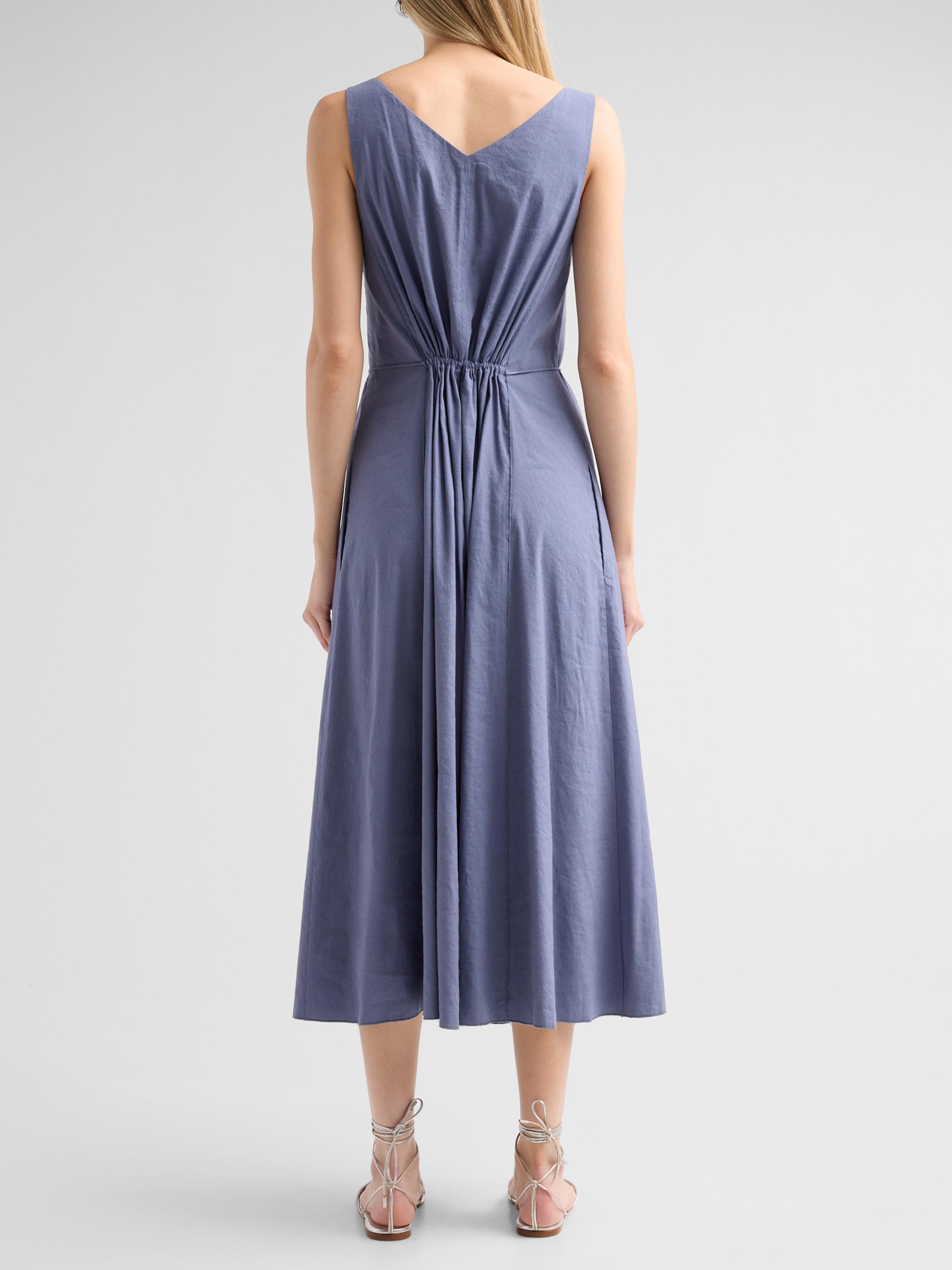 Vince Women's V-Neck Linen-Blend Sleeveless Midi-Dress - Azul | Thumbnail 3