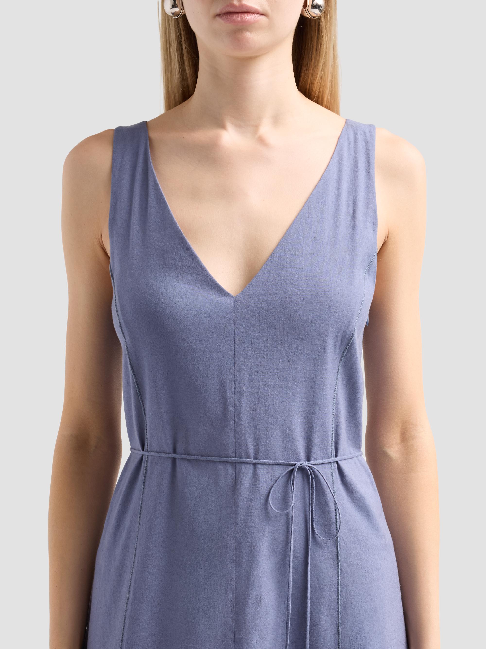 Vince Women's V-Neck Linen-Blend Sleeveless Midi-Dress - Azul | Thumbnail 5