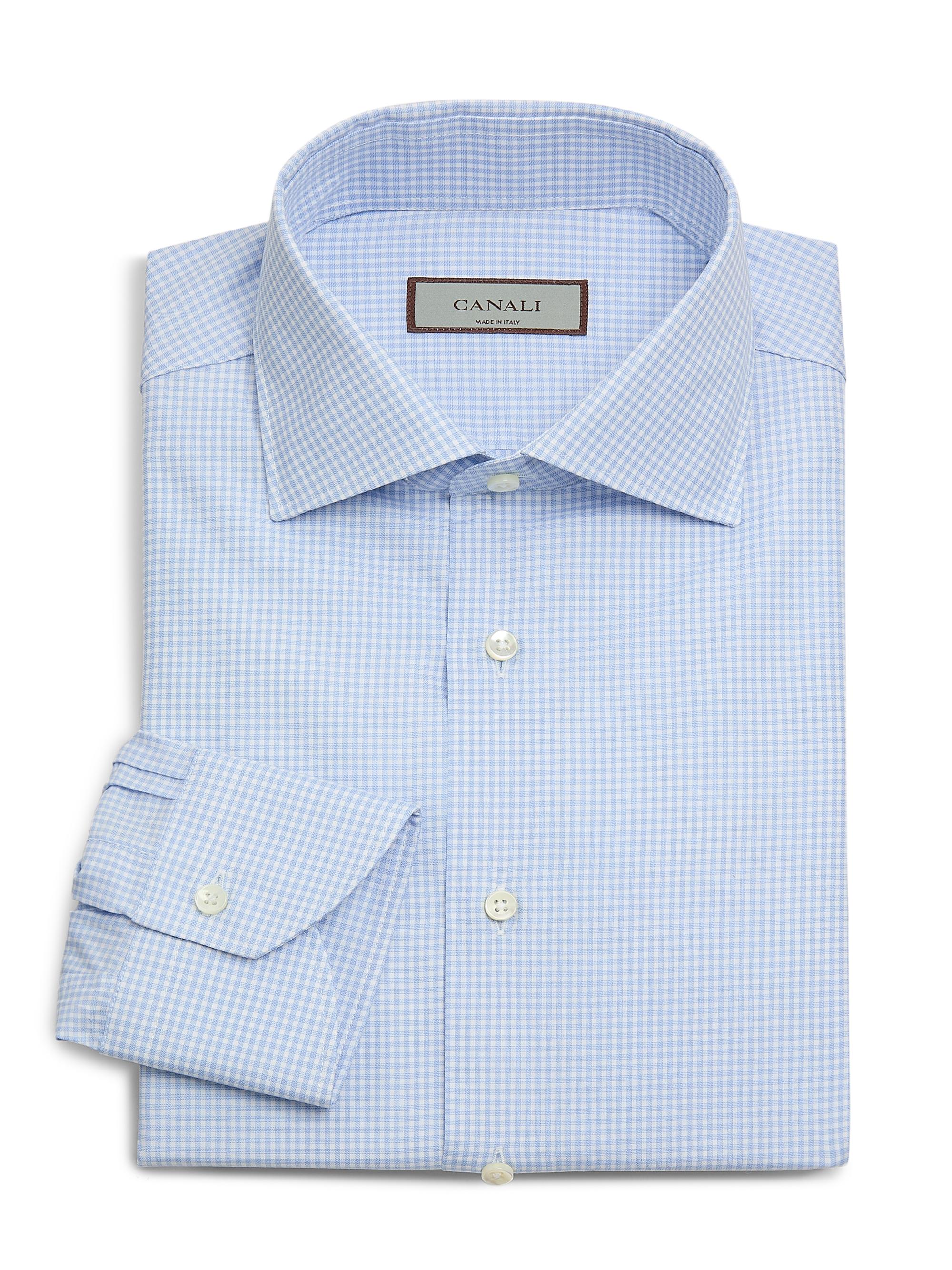 Canali Men's Gingham Cotton Dress Shirt - Blue