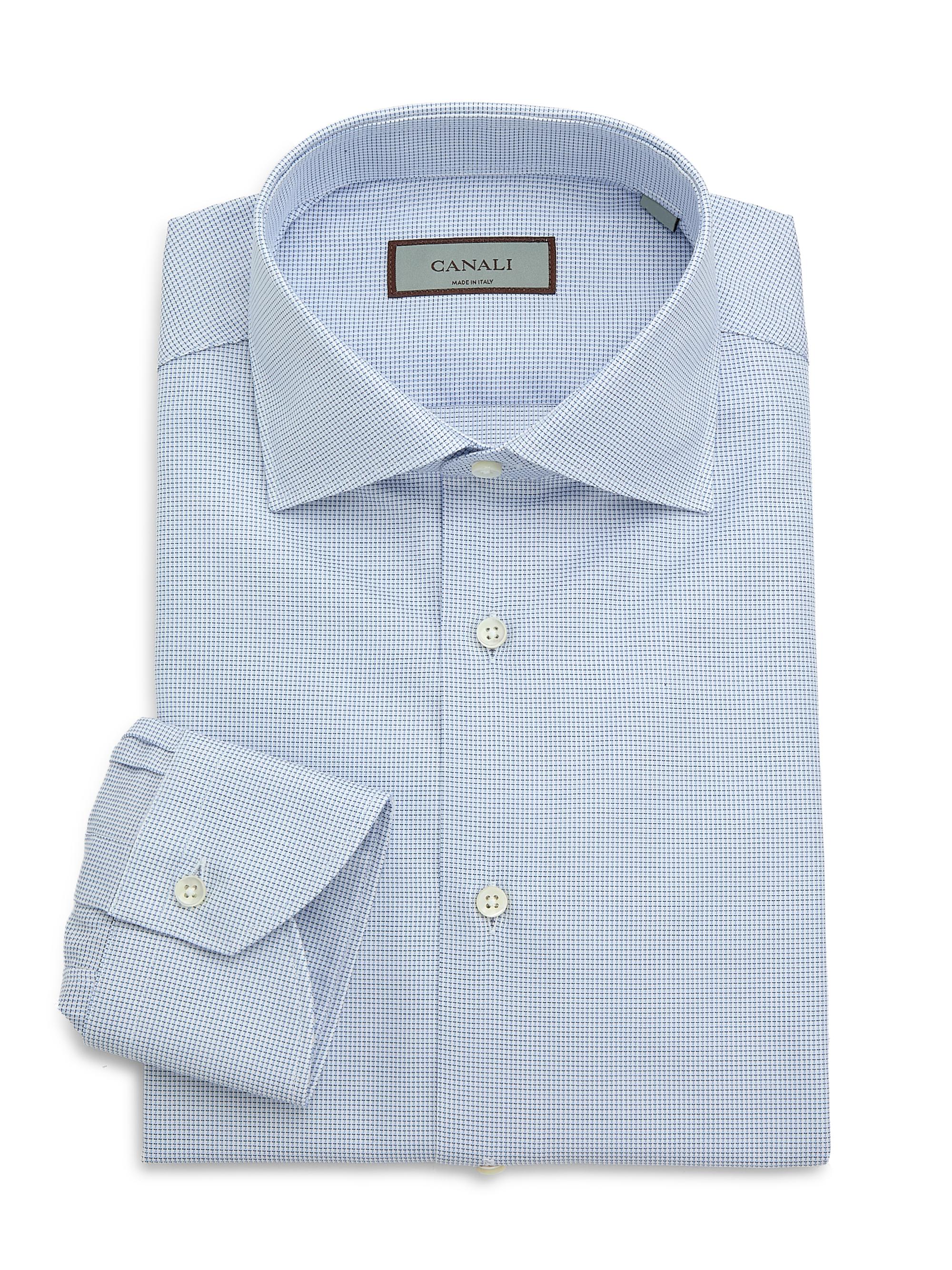 Canali Men's Micro Check Dress Shirt - Blue