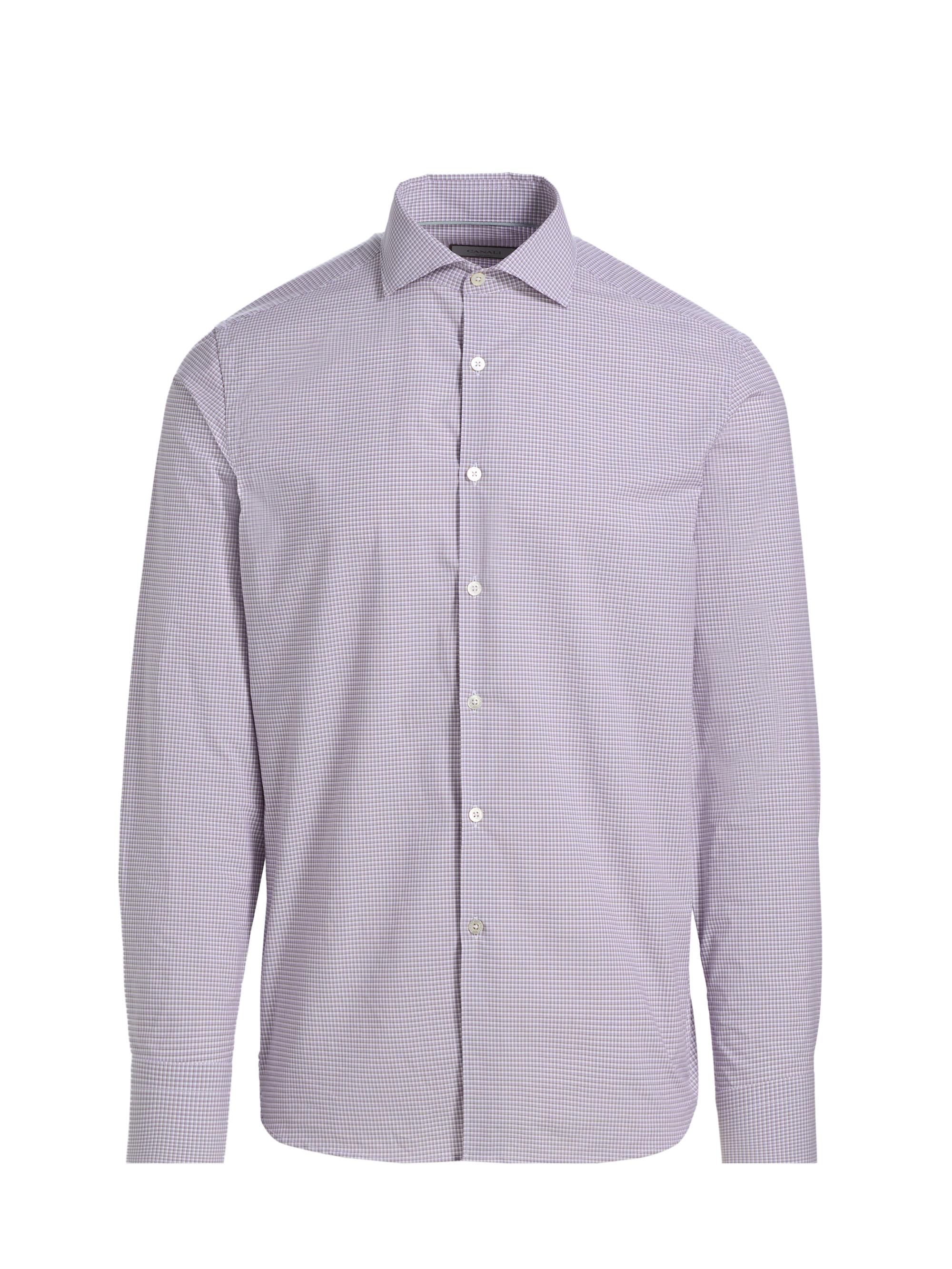 Canali Men's Mini Check Cotton Sport Shirt - Purple - Men's Clothing