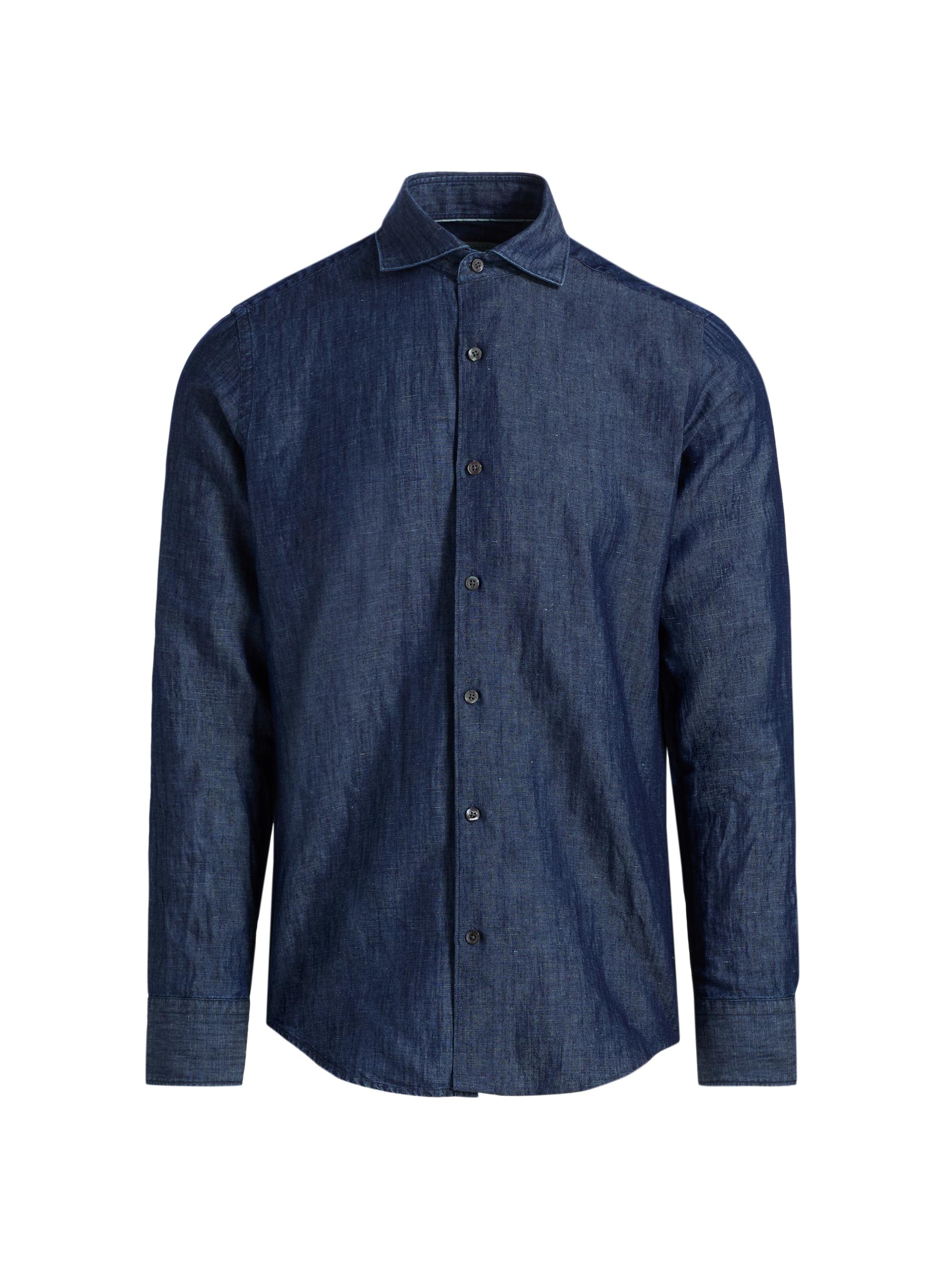 Canali Men's Cotton-Linen Sport Shirt - Blue - Men's Clothing