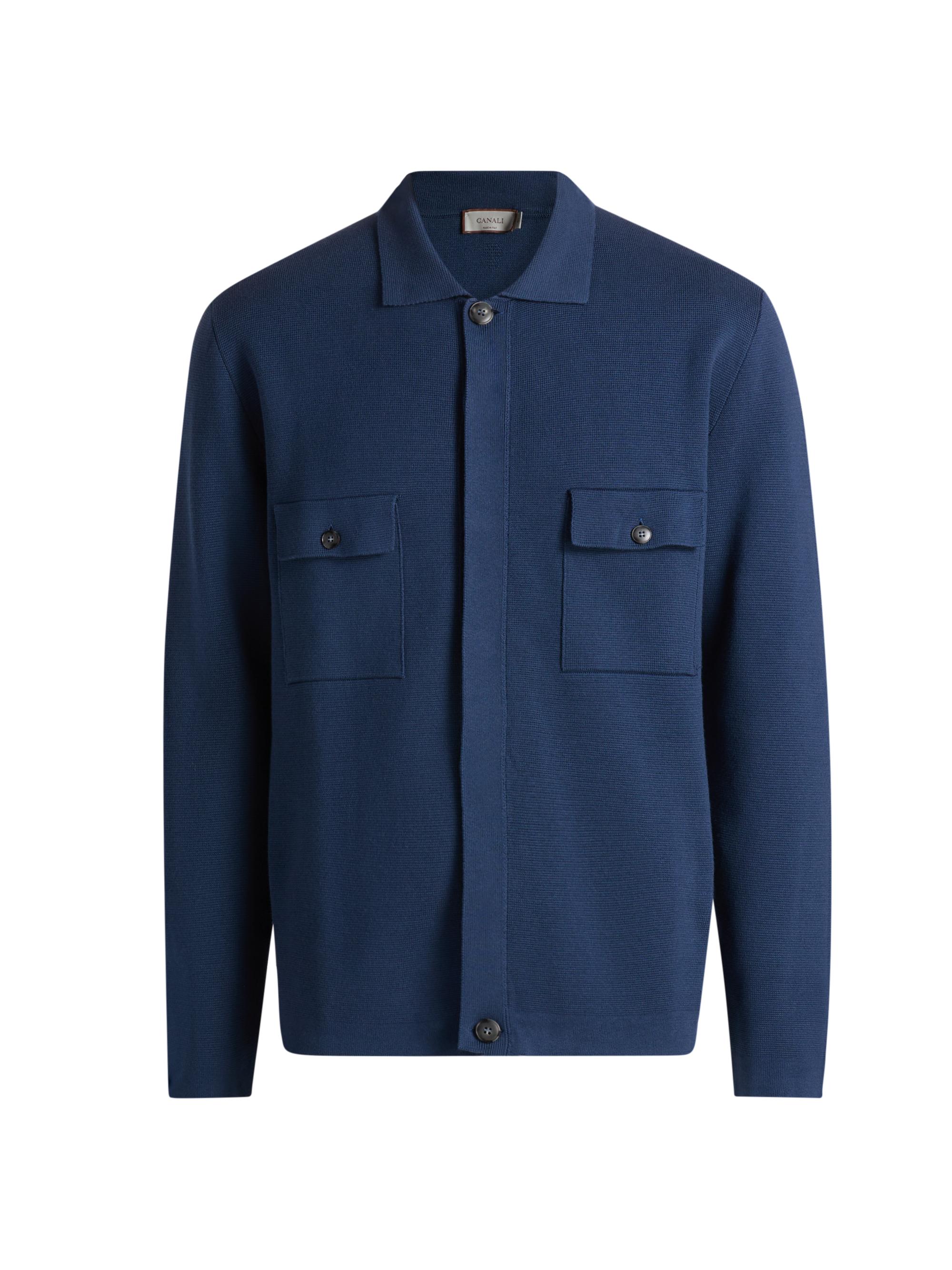 Canali Men's Chest Pocket Knit Overshirt - Blue