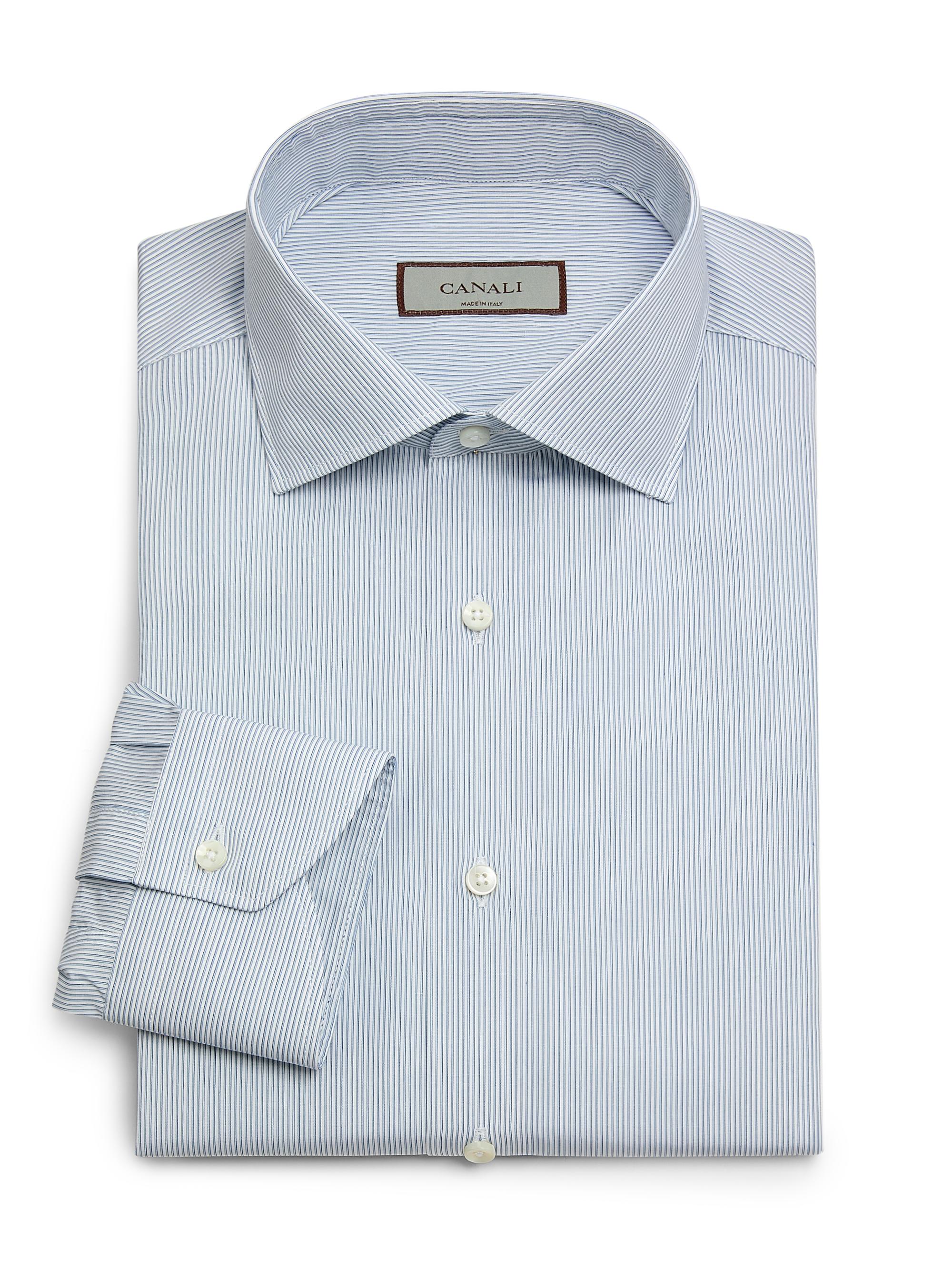 Canali Men's Micro Stripe Cotton Dress Shirt - Blue White