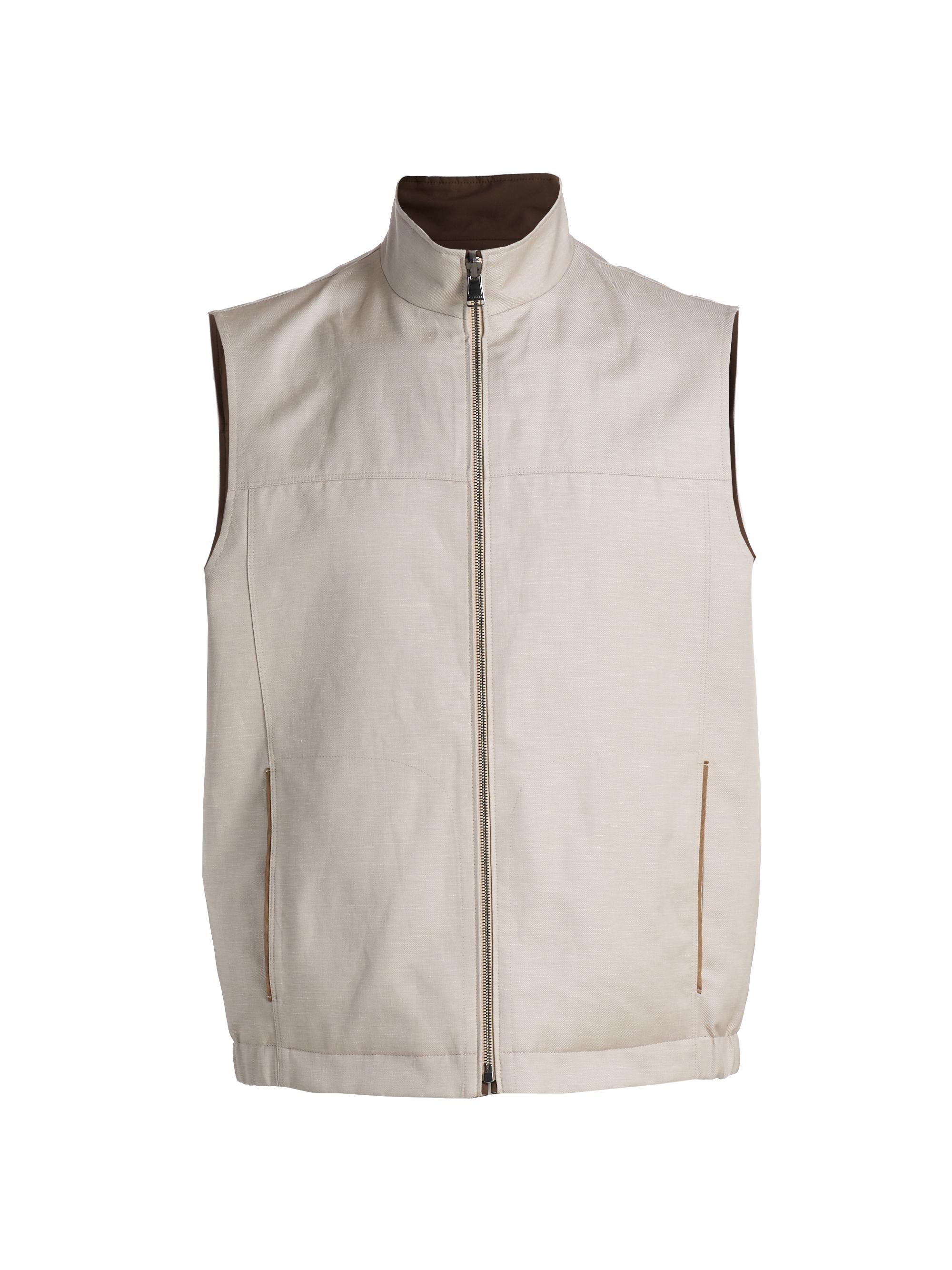 Canali Men's Reversible Wool Jersey Vest - Tan