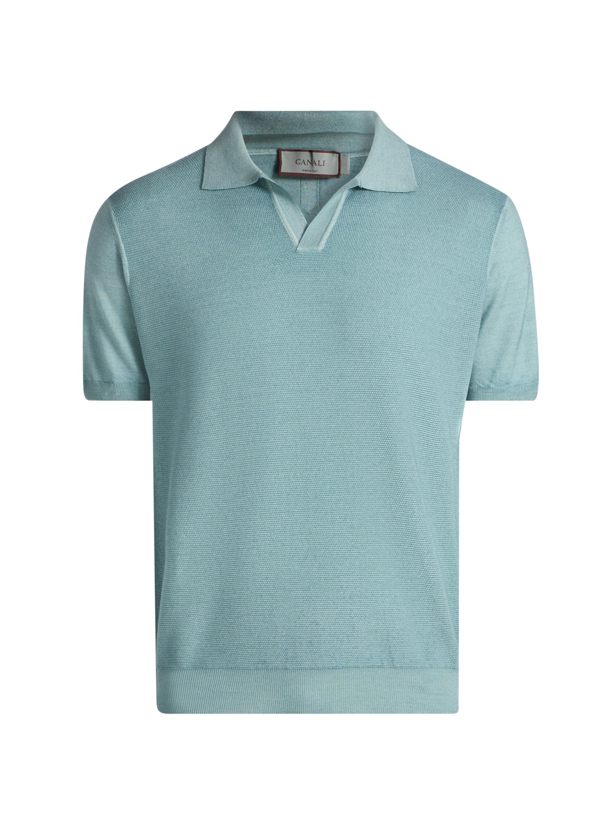 Canali Men's Micro-Stitch Wool & Silk Polo Shirt - Blue