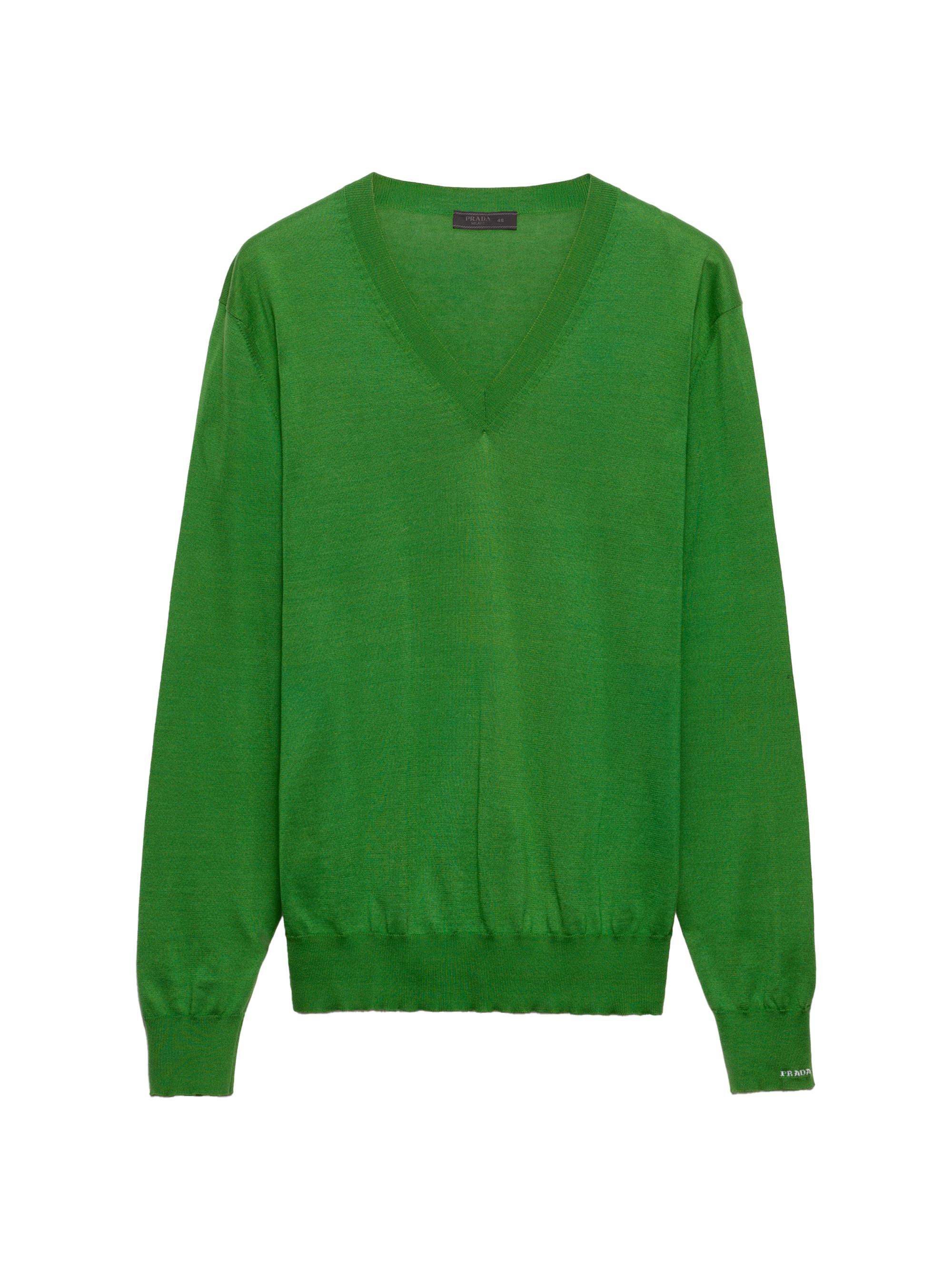 Prada Men's V-Neck Cotton Sweater - Green