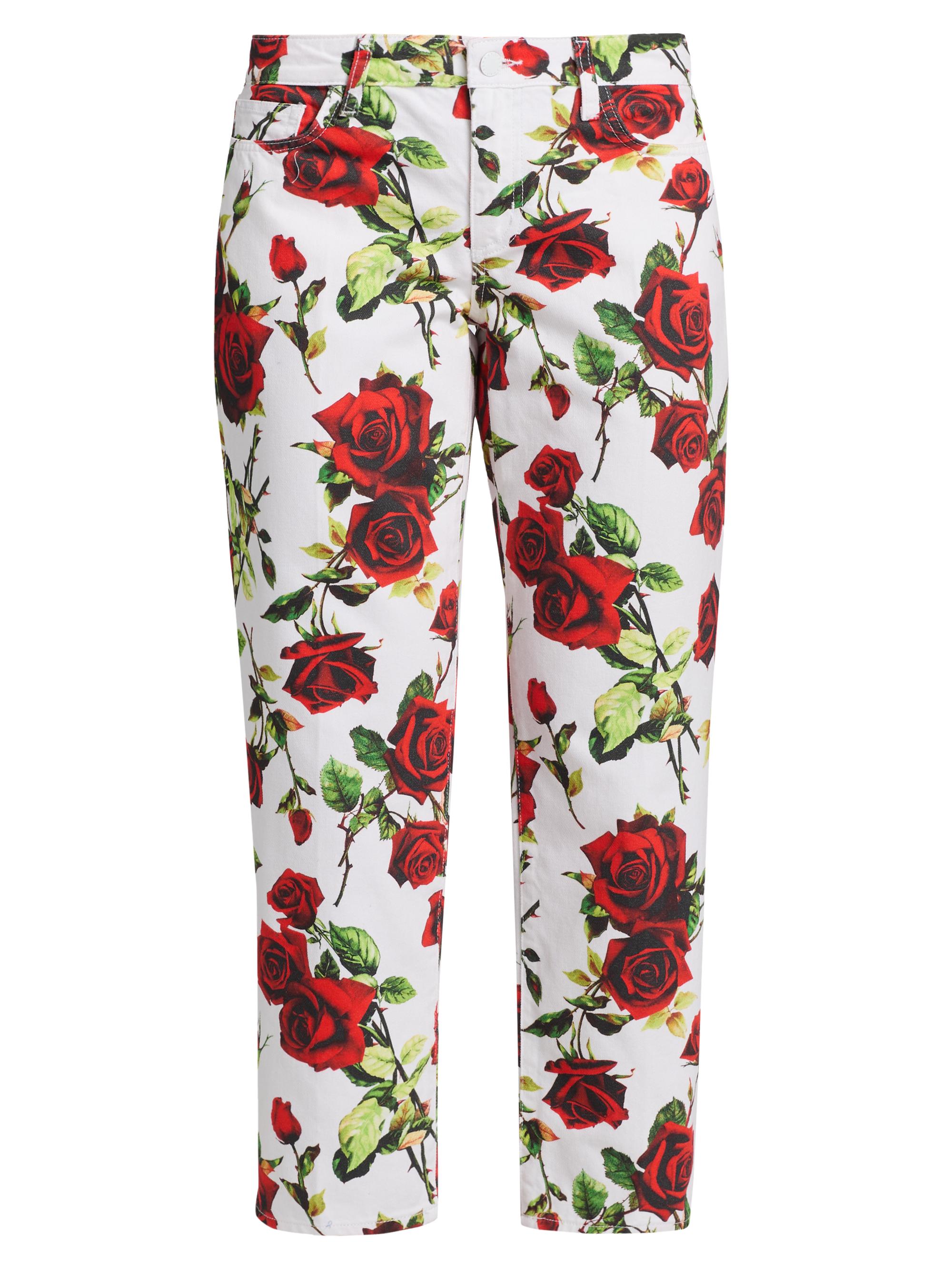L'AGENCE Women's Blaine Rose-Print Low-Rise Stovepipe Jeans - White Red Romantic Rose