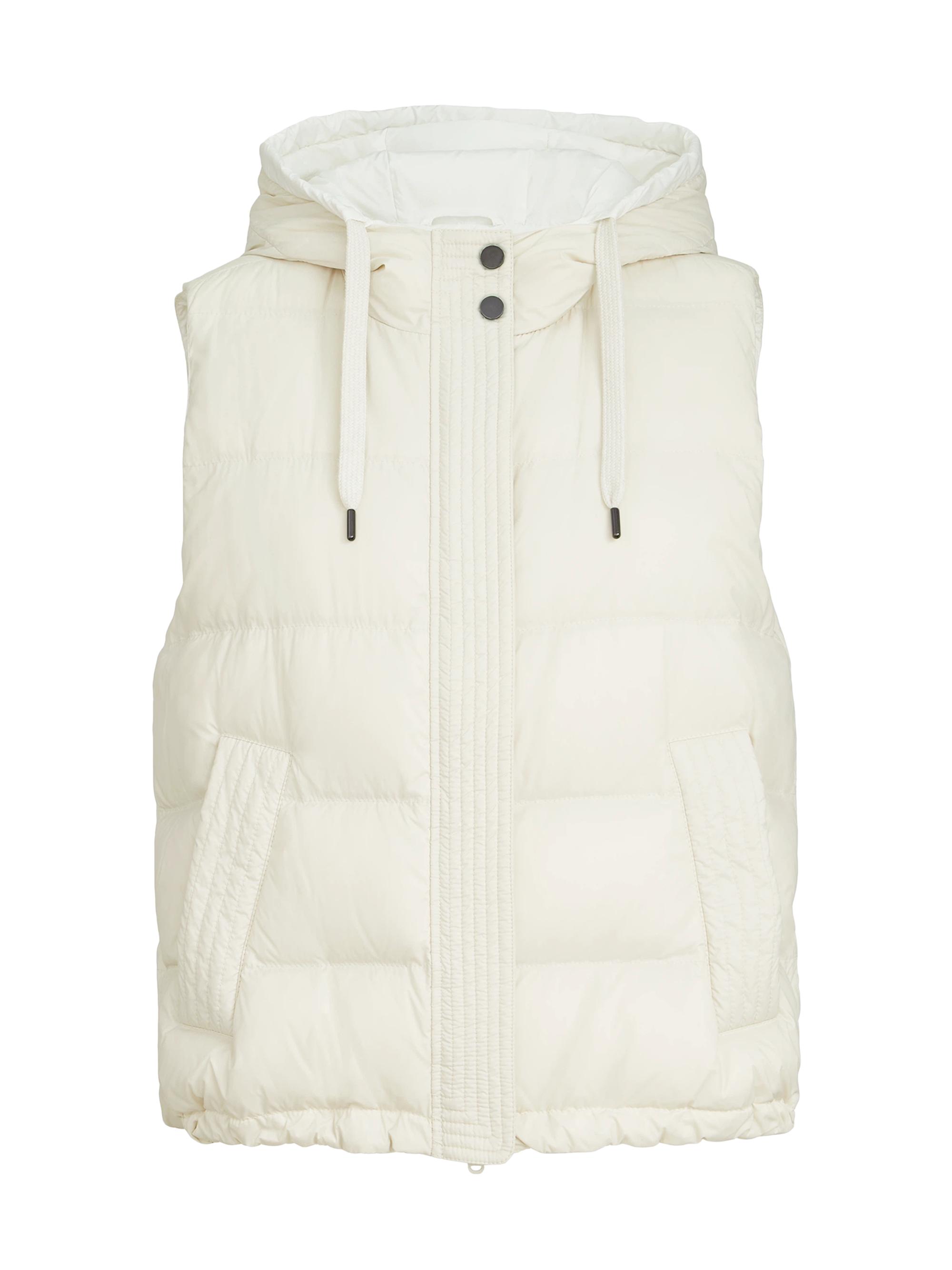 Brunello Cucinelli Women's Lightweight Matte Nylon Down Vest with Hood and Shiny Trim - Milk