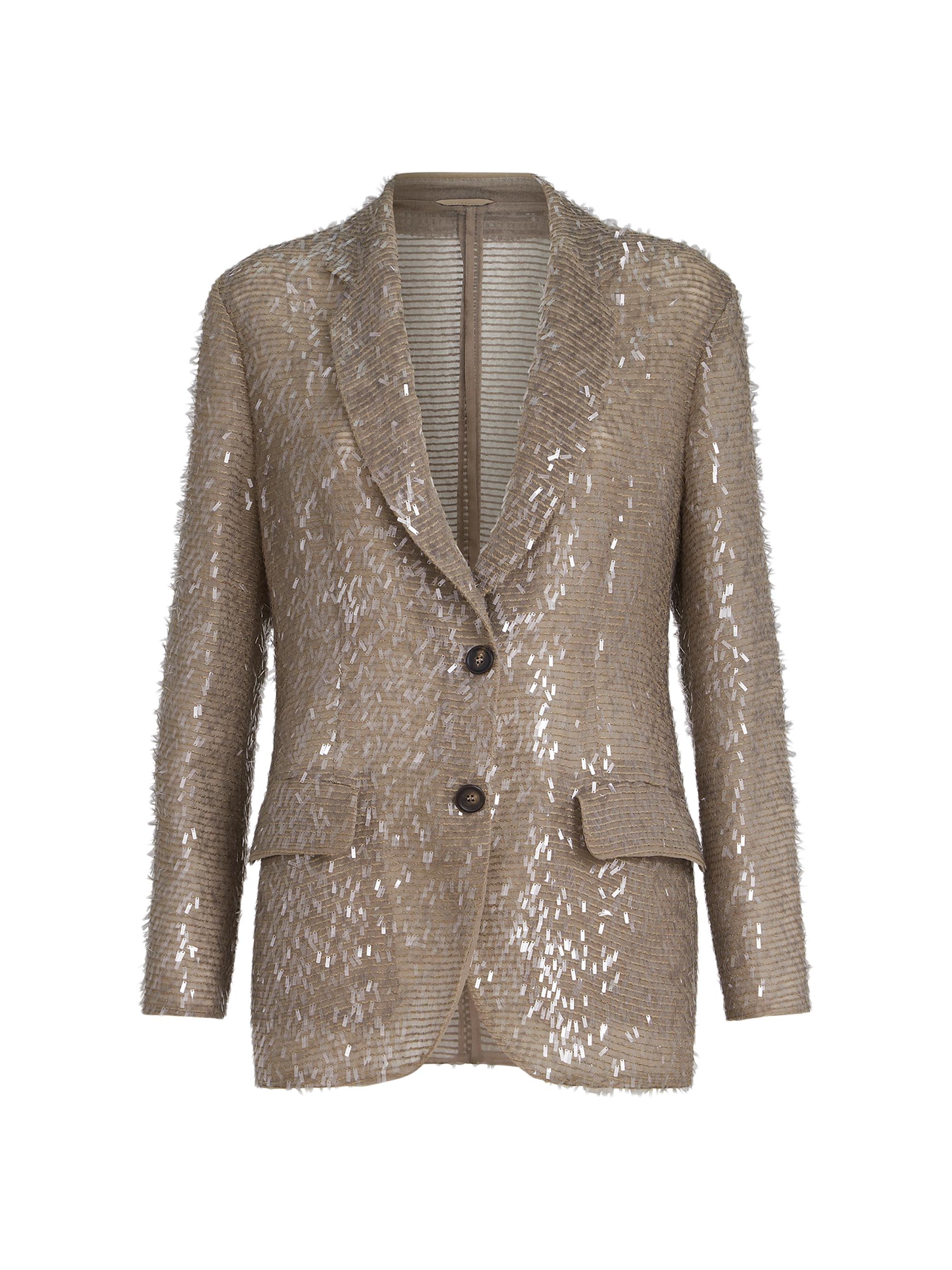 Brunello Cucinelli Women's Dazzling Cascade Embroidery Blazer in Crispy Silk - Rope