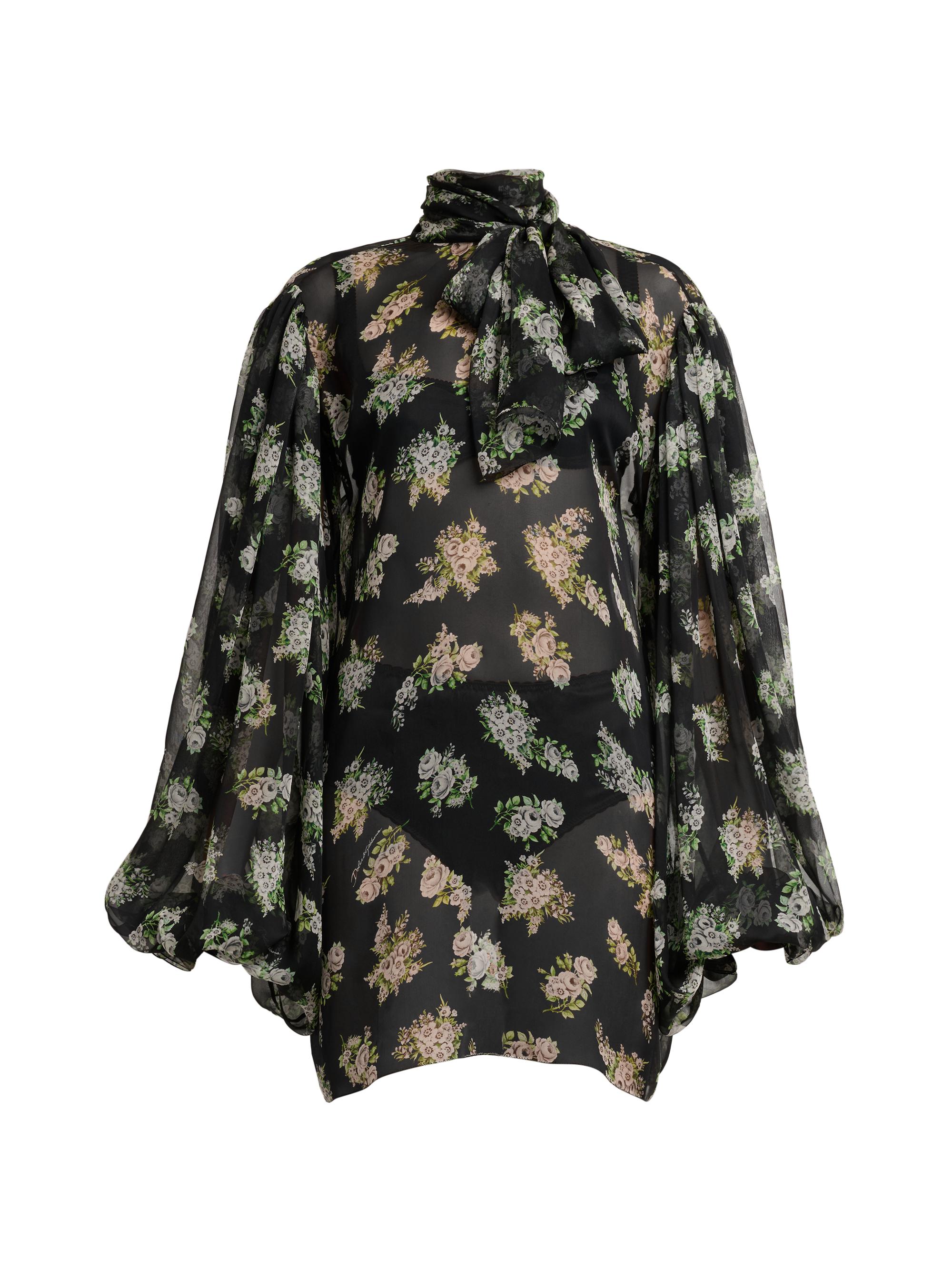 Dolce & Gabbana Women's Rose Bouquet Silk Chiffon Tieneck Blouse - Bouq Fiorel Bco Fner