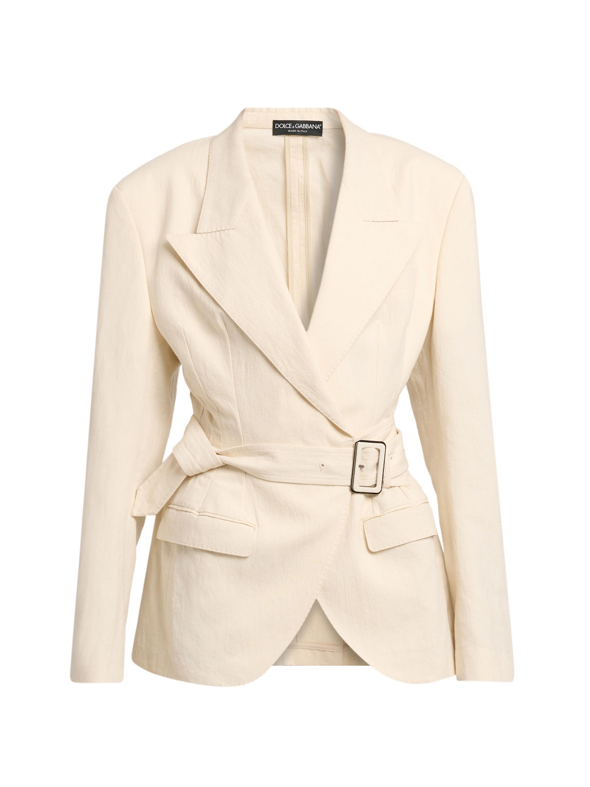 Dolce & Gabbana Women's Oversized Cotton-Linen Belted Blazer - Bianco Naturale