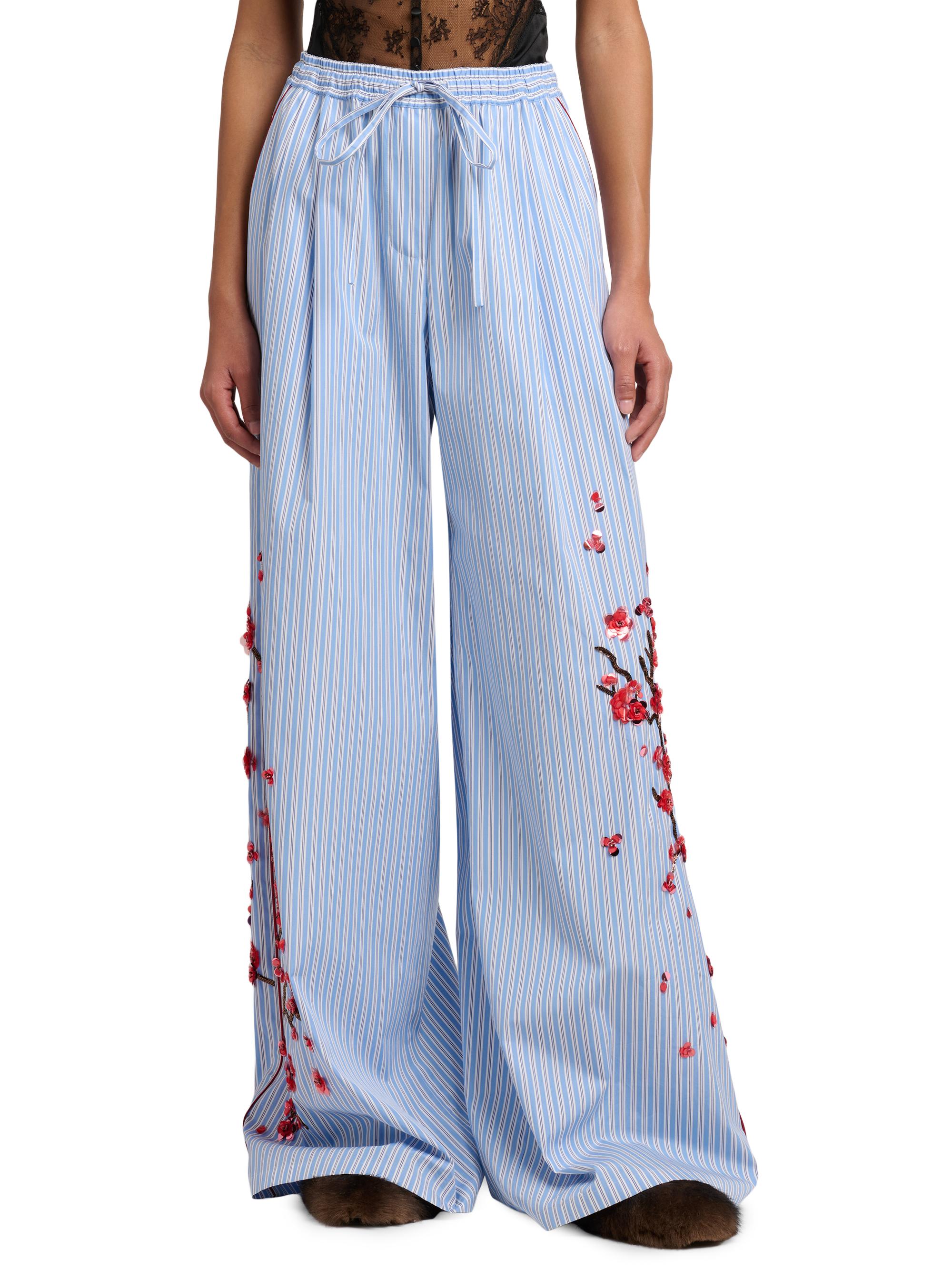 Dolce&Gabbana Floral-Embellished Striped Cotton-Silk Drawstring