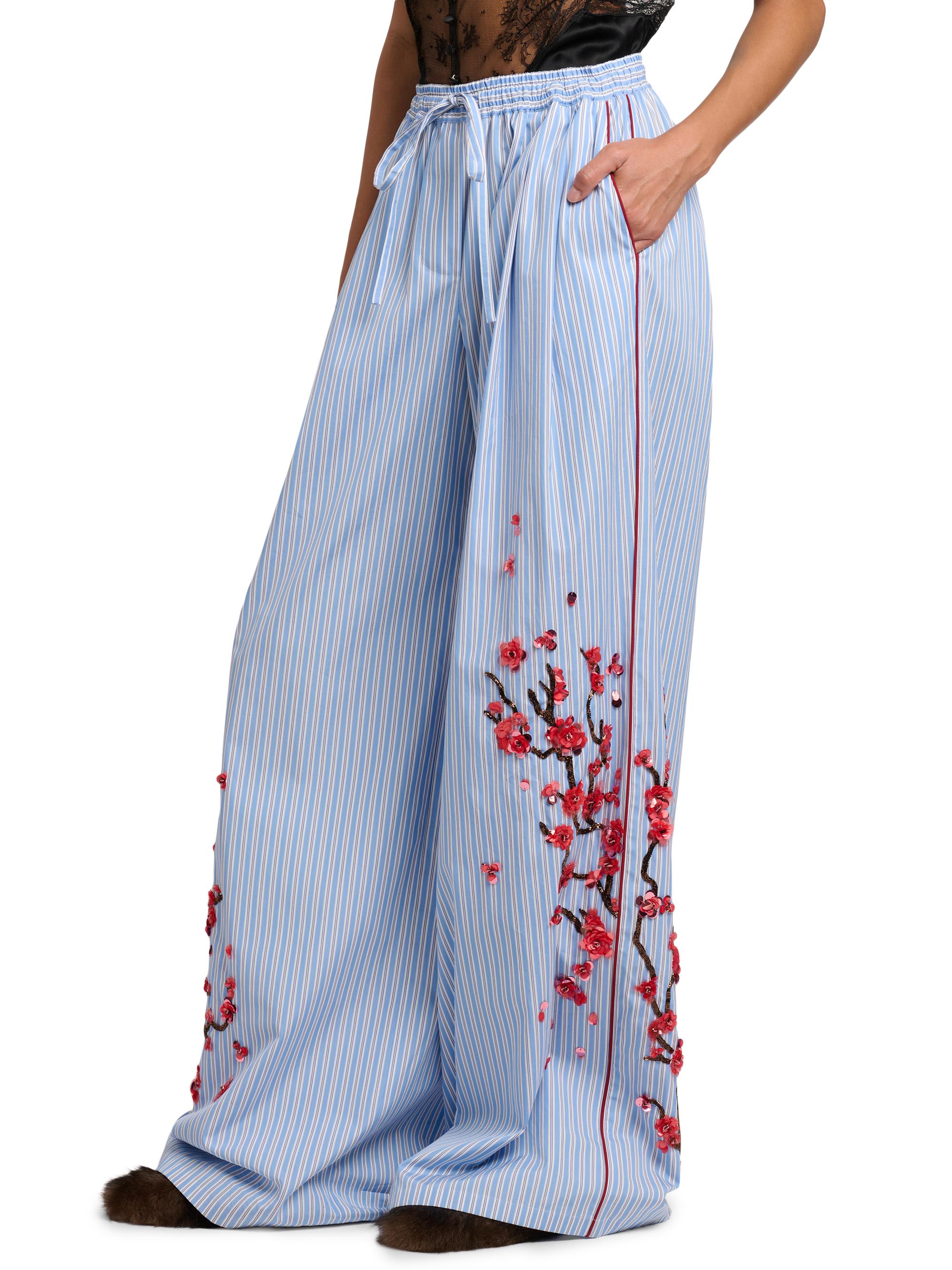 Dolce&Gabbana Floral-Embellished Striped Cotton-Silk Drawstring