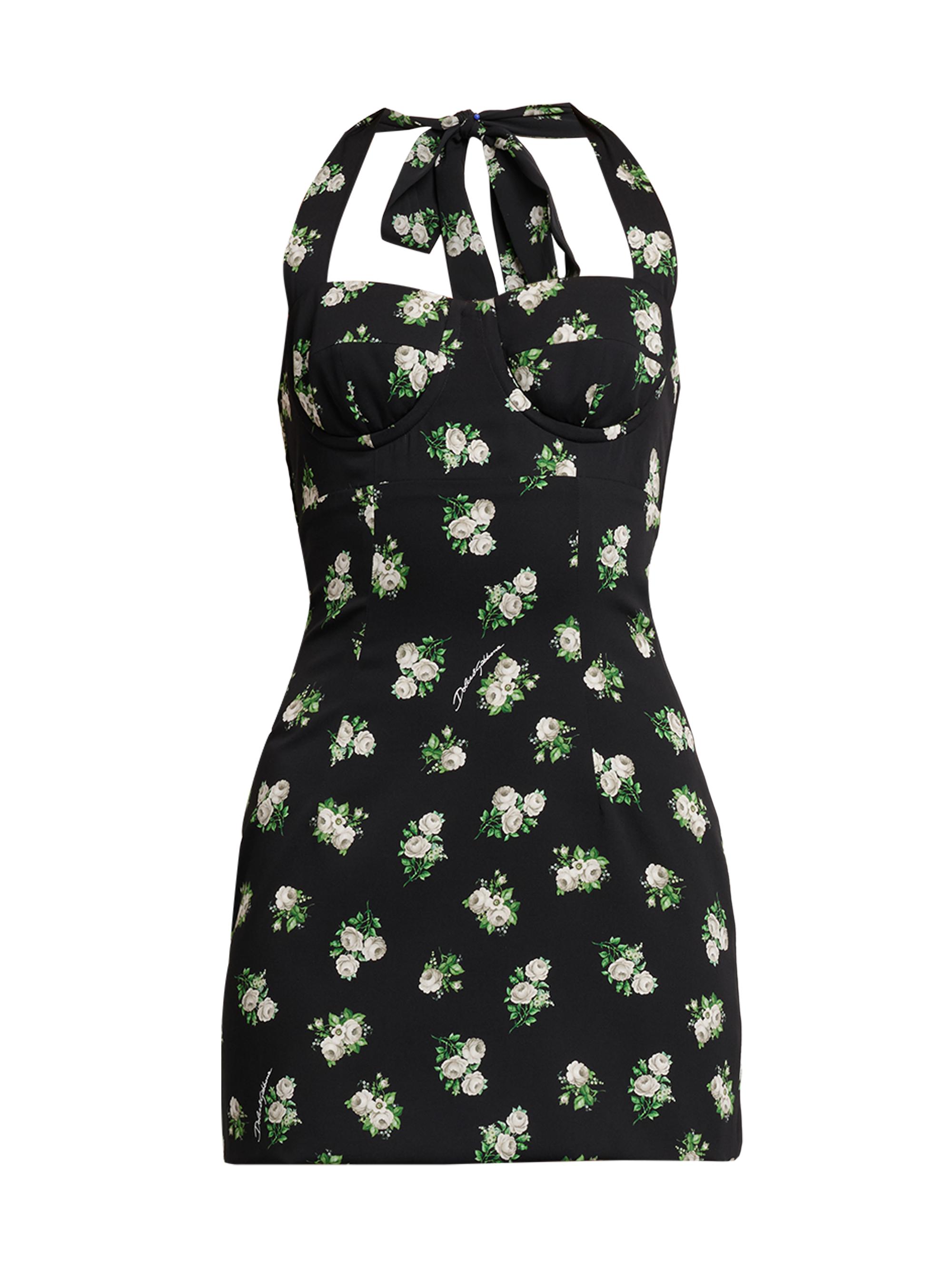 Dolce & Gabbana Women's Floral Silk Halter Minidress - Rosell Bco F Nero
