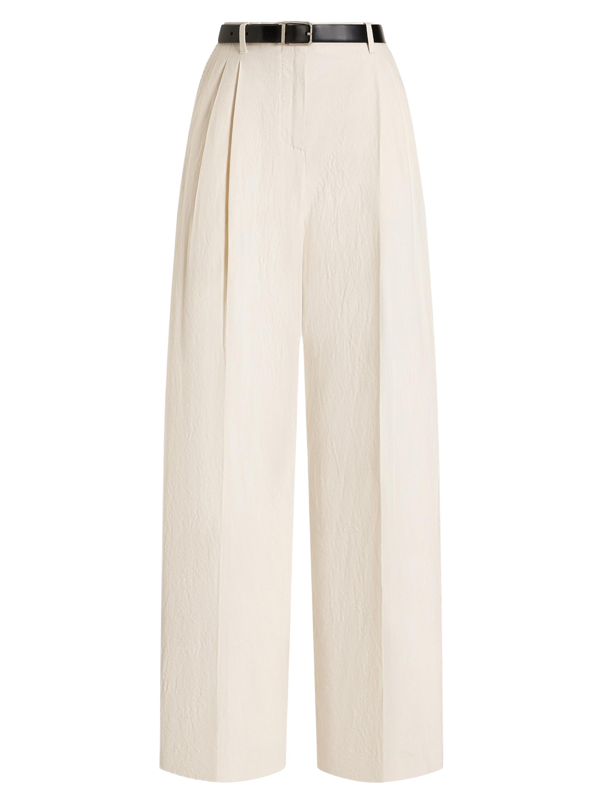 Dolce & Gabbana Women's Pleated Cotton-Linen Belted Trousers - Bianco Naturale