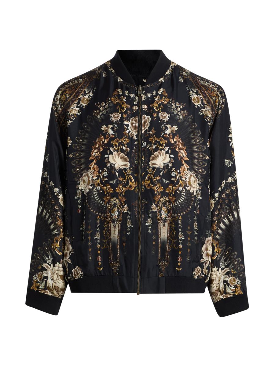 Camilla Men's Reversible Silk Full-zip Bomber Jacket In Black