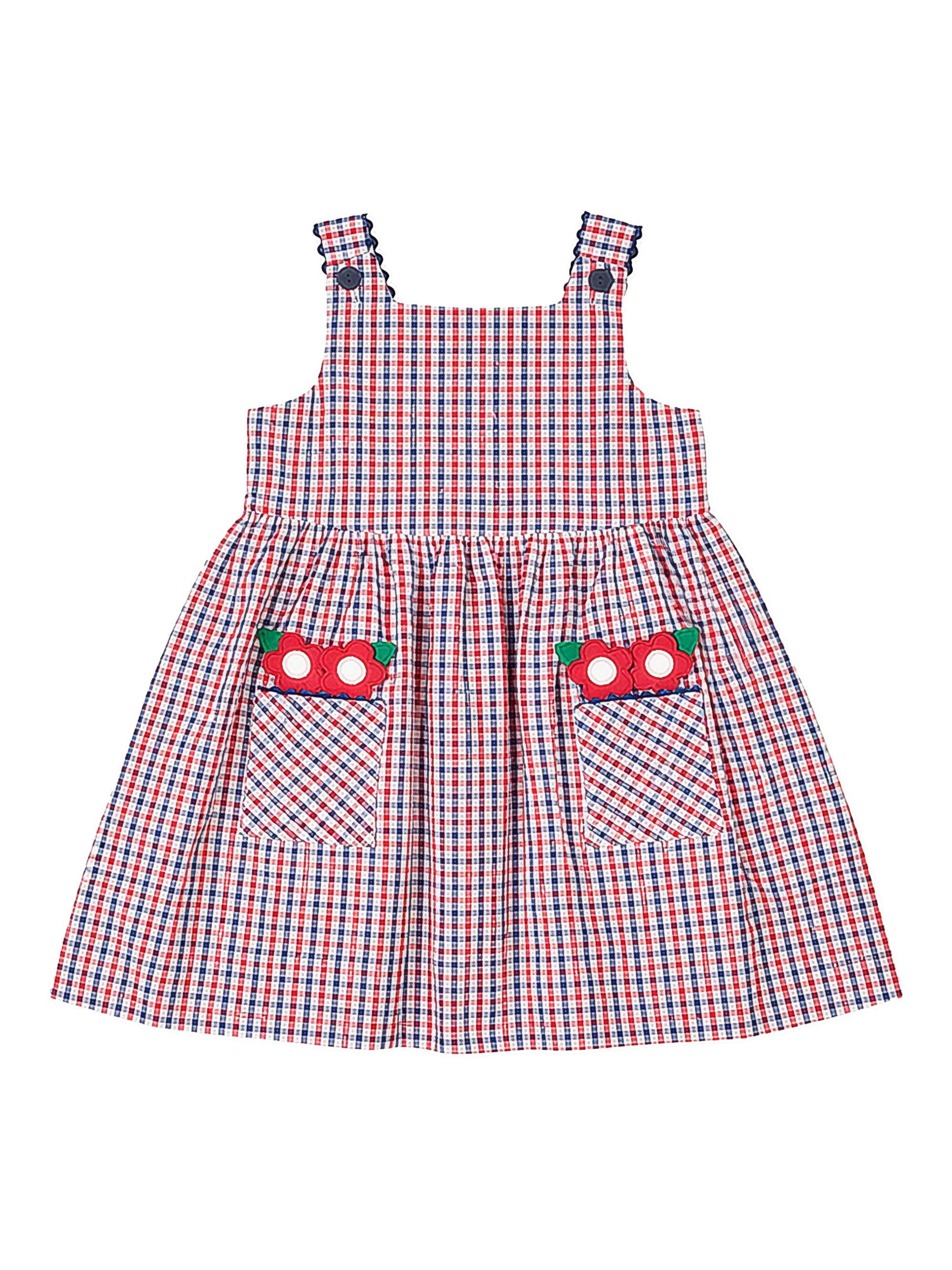 Florence Eiseman Baby Girl's Flower-Appliqué Plaid Seersucker Dress - Navy 24 Months
