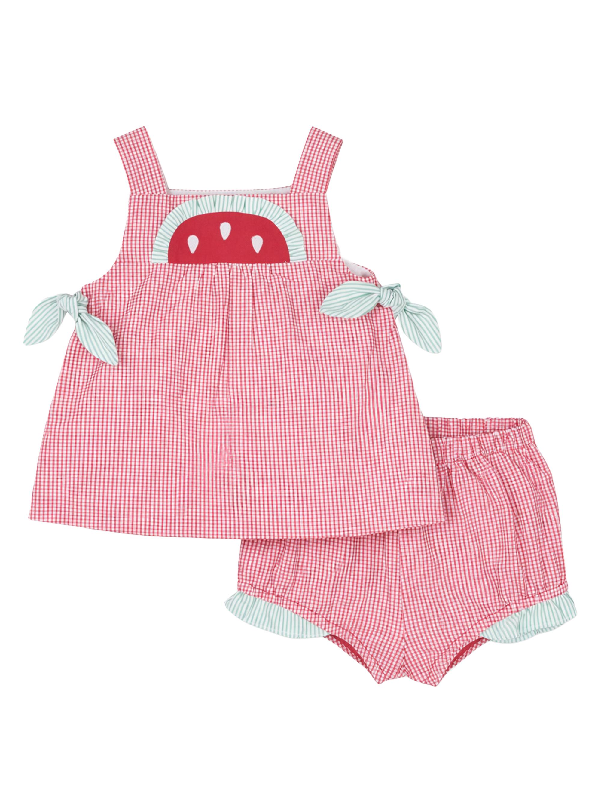 Florence Eiseman Baby Girl's Check Seersucker Dress & Bloomers Set - Red 24 Months