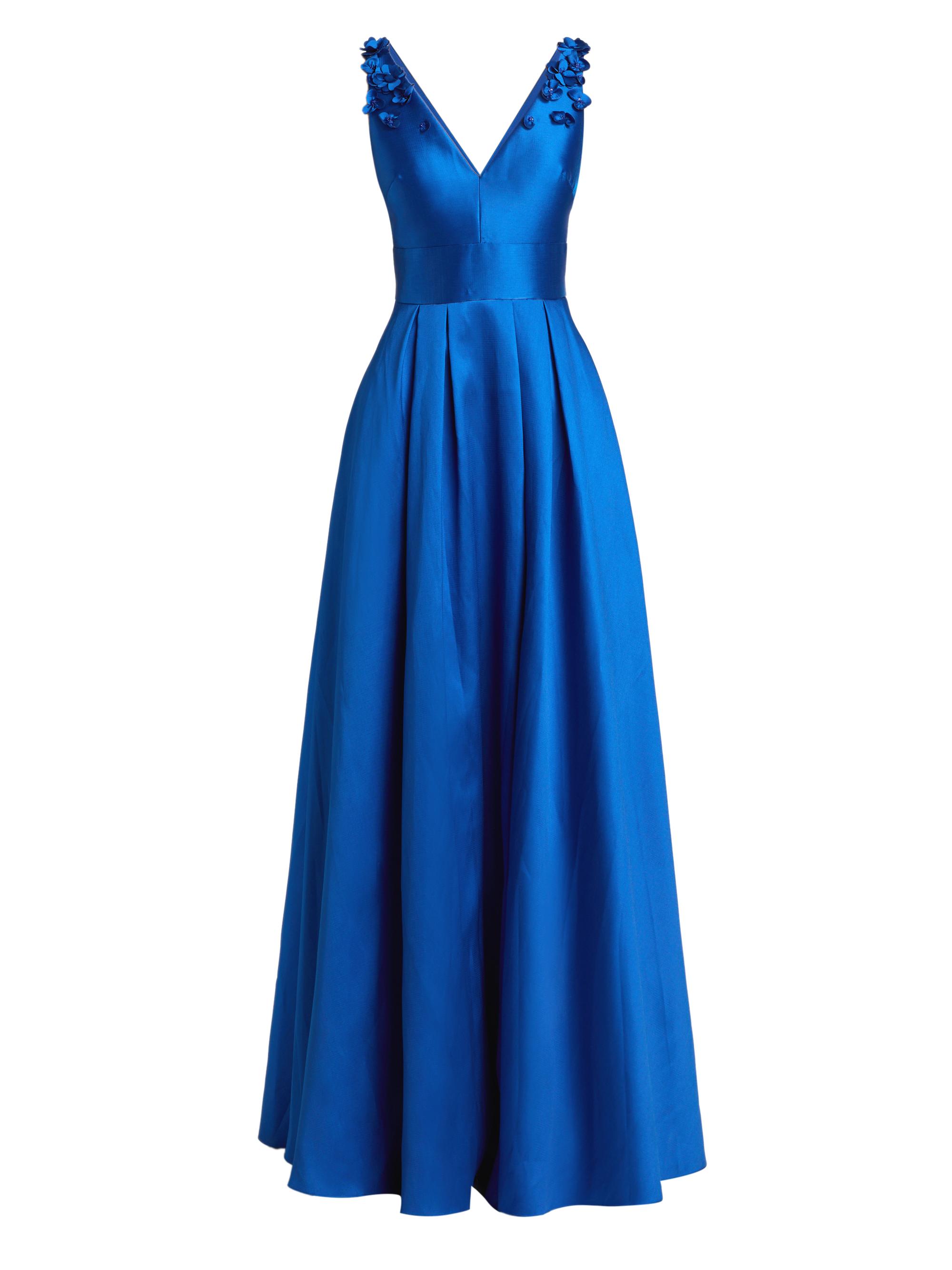 Theia Women's Velina Mikado V-Neck Gown - Sapphire Eclipse | Thumbnail 8