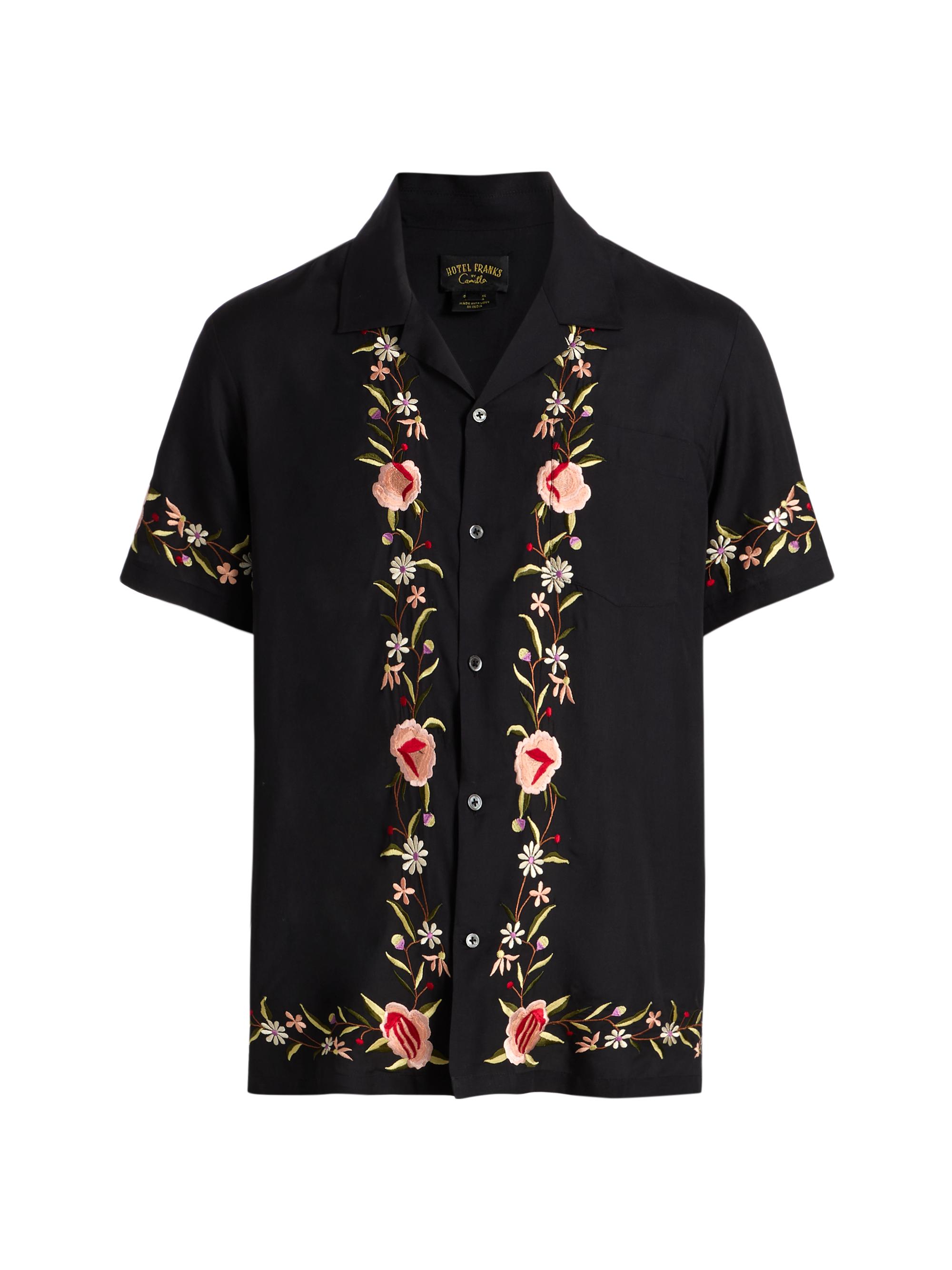 新品 CALEE FOL EMBROIDERY S/S SHIRT L BK Camilla Embroidered Short-Sleeve Camp Collar Shirt | Saks Fifth Avenue