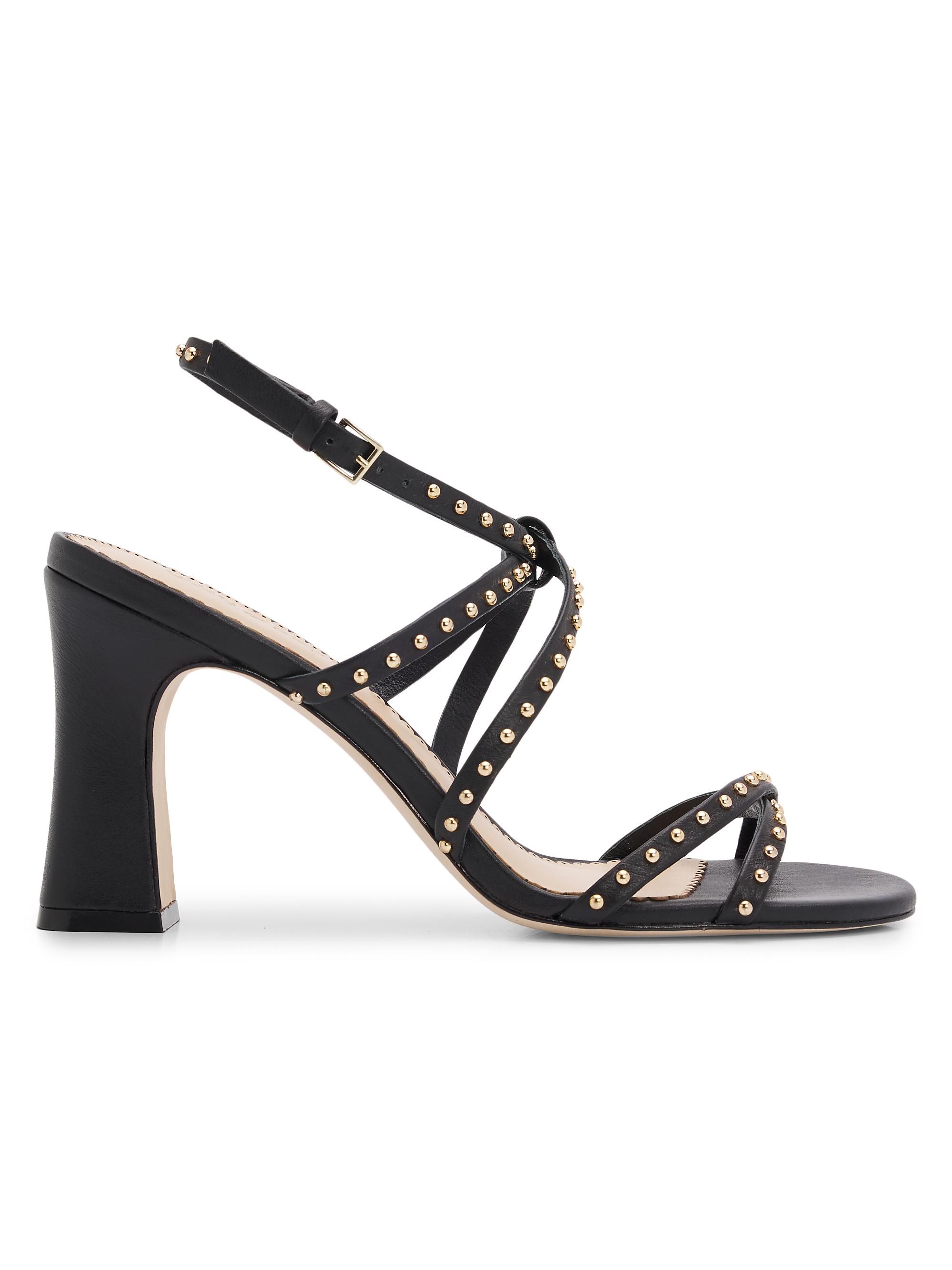Cinq à Sept Women's Blair 95MM Studded Leather Sandals - Black Gold | Thumbnail 7
