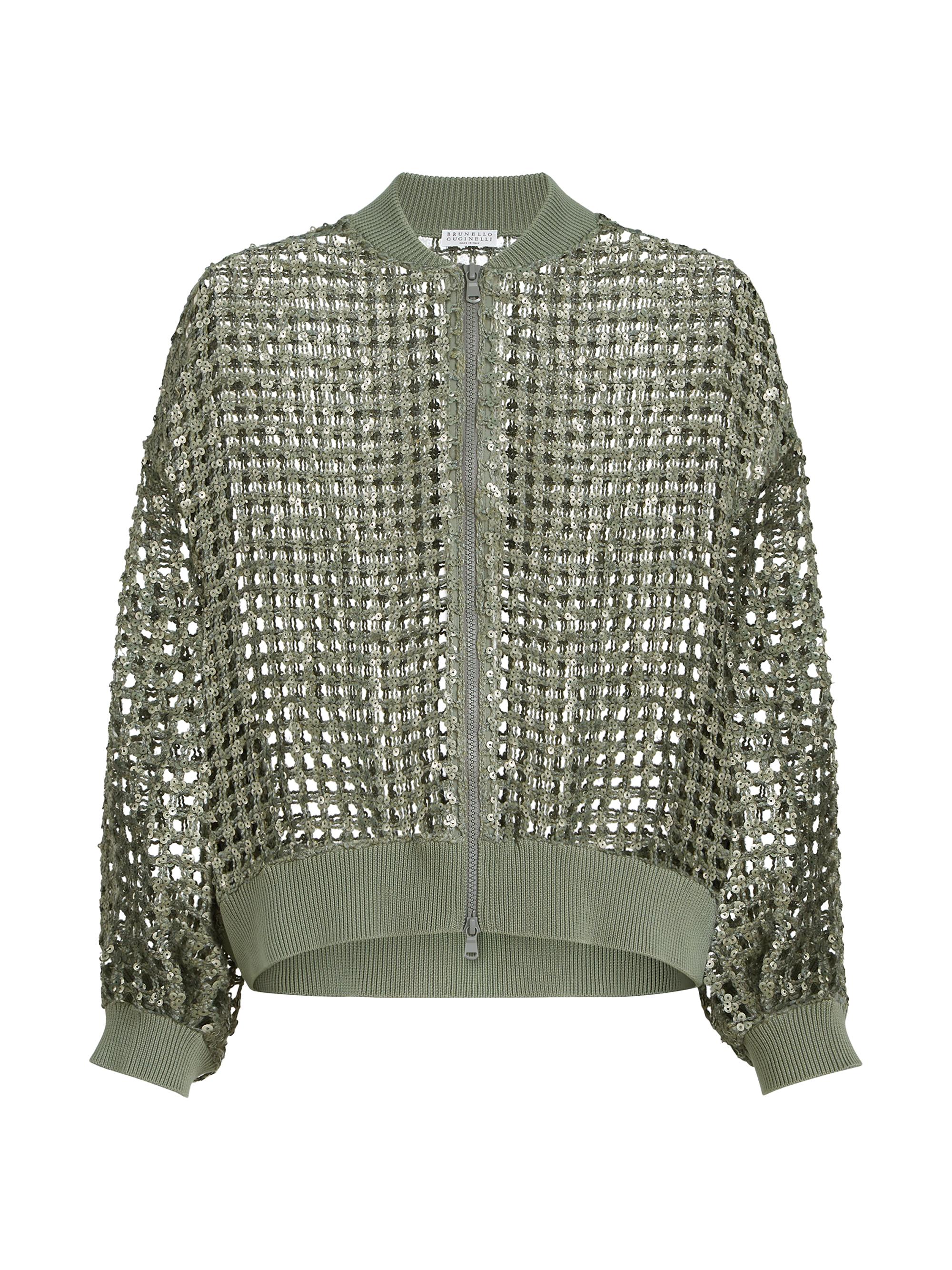 Brunello Cucinelli Women's Dazzling Net Embroidery Cardigan in Silk and Linen - Green