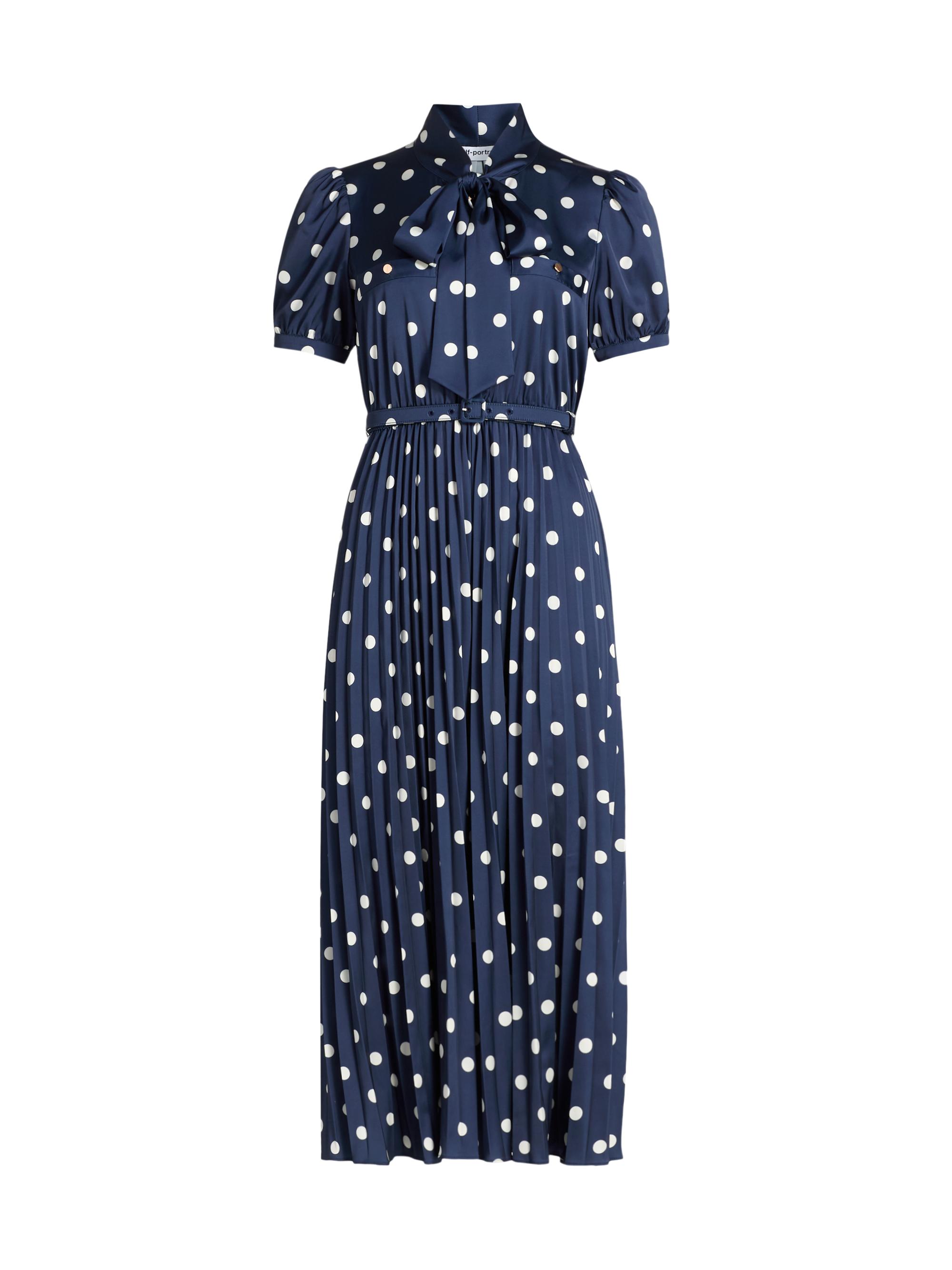 Self-Portrait Women's Polka Dot Satin Midi-Shirtdress - Navy