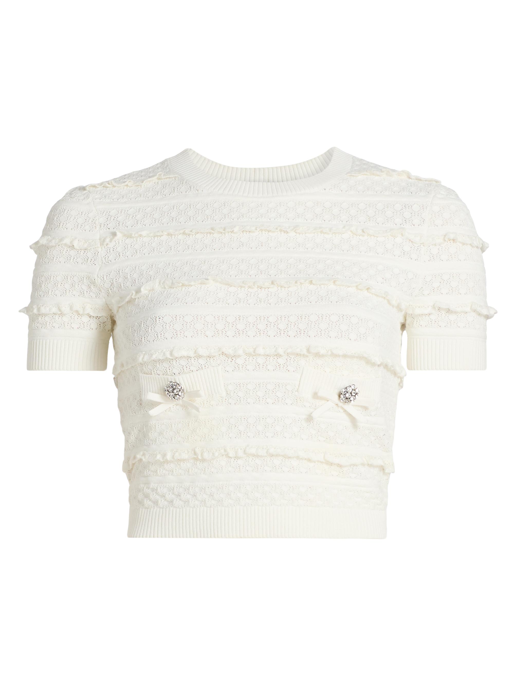 Self-Portrait Women's Pointelle-Knit Ruffled Top - White