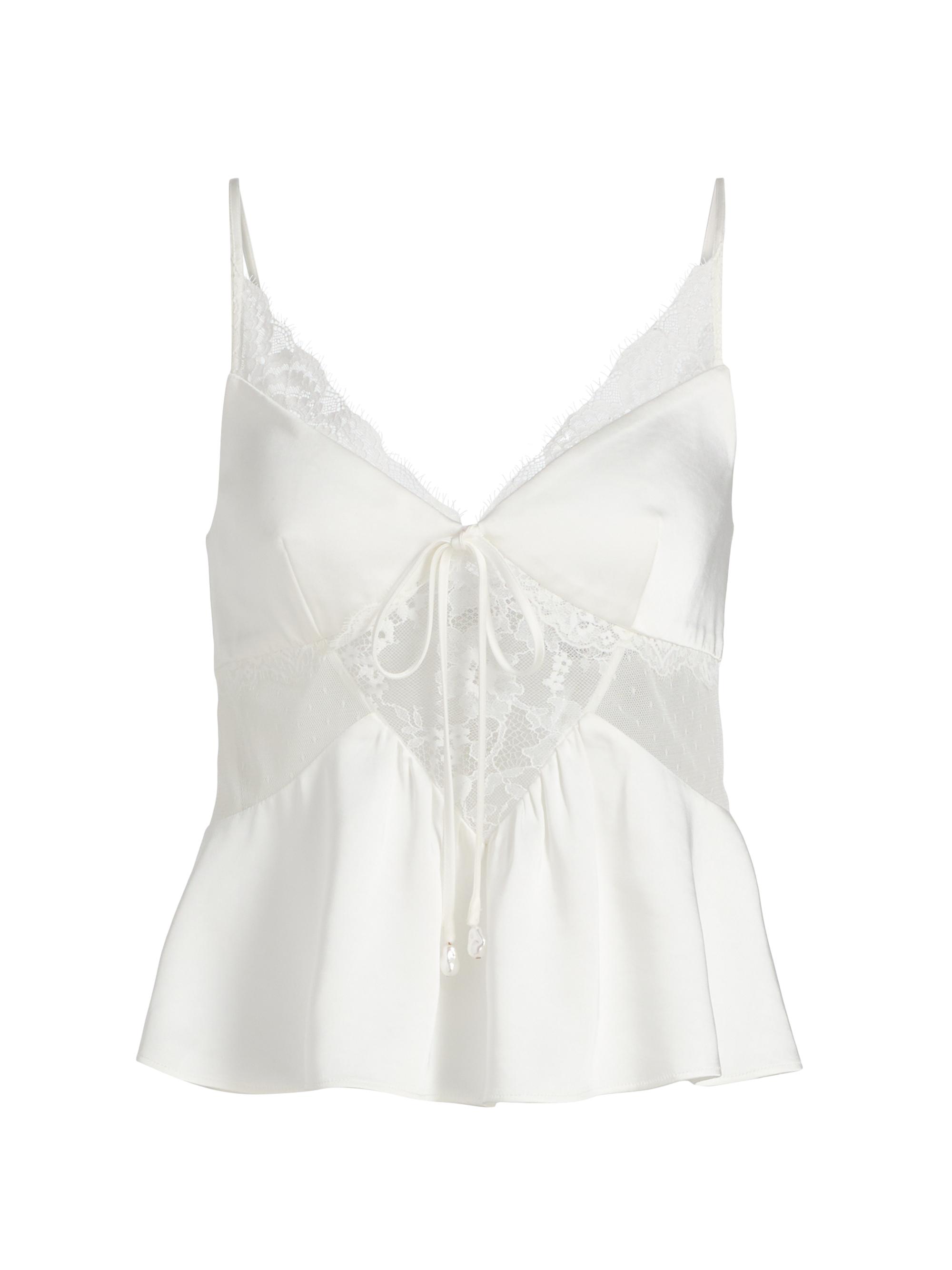 Self-Portrait Women's Sheer Laced Satin Top - White