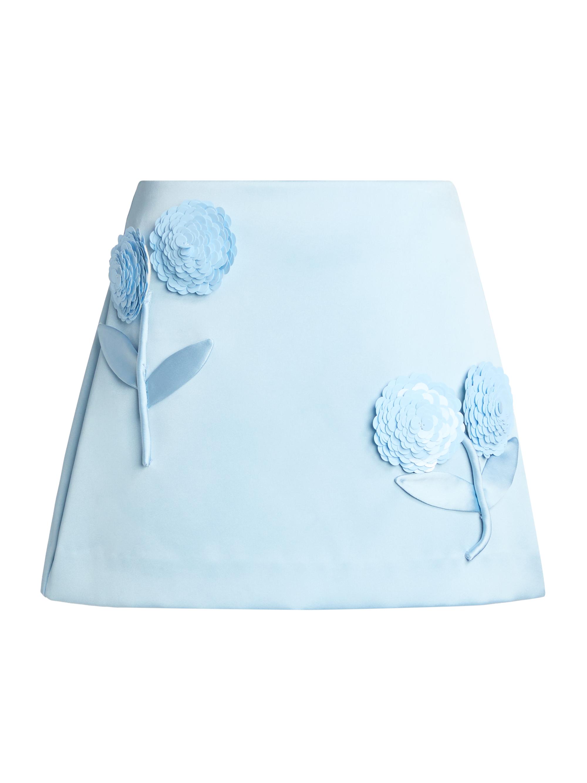 Self-Portrait Women's Sequin Flower Satin Miniskirt - Blue