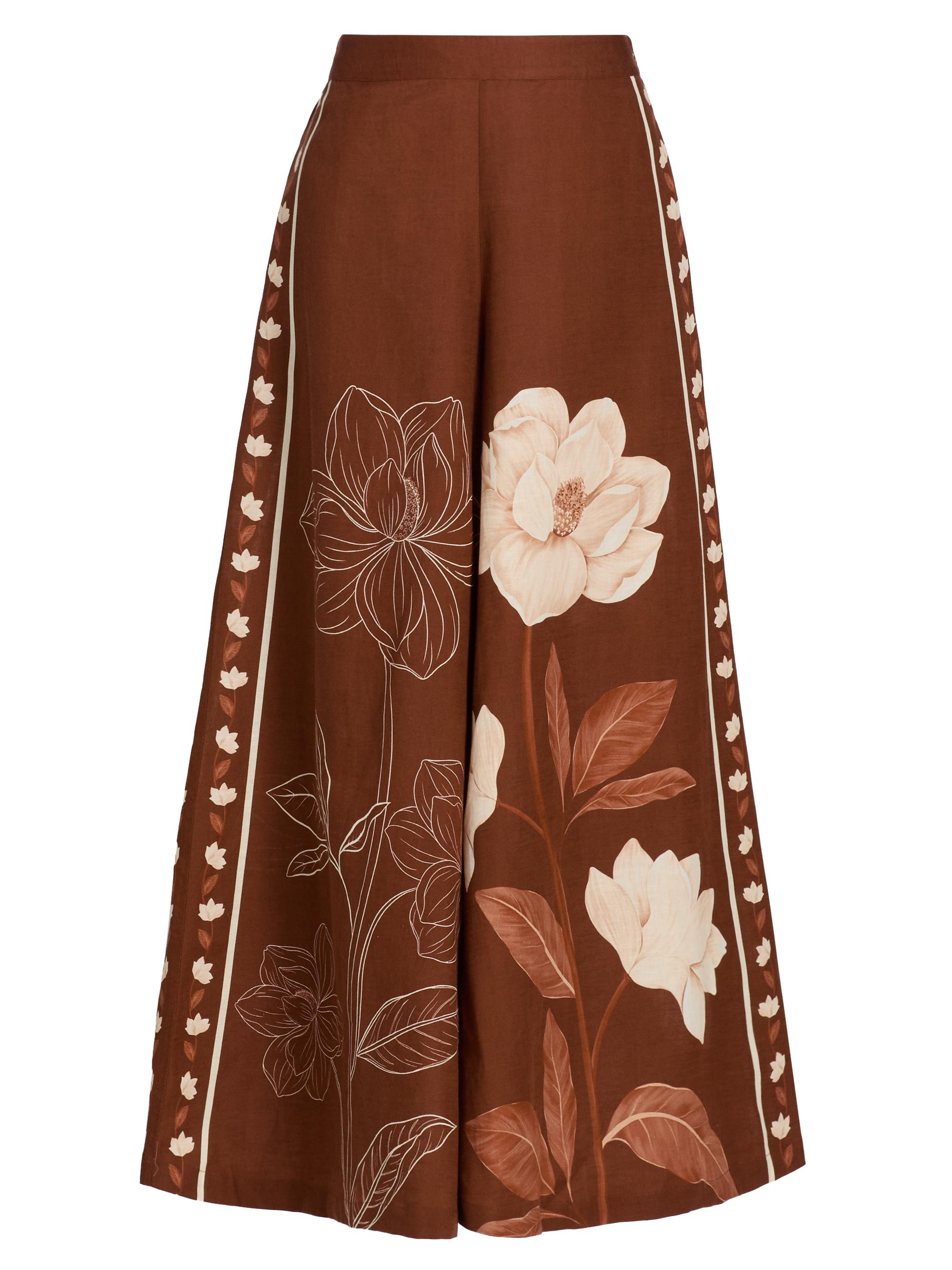 Verandah Women's Ammama Magnolia Linen-Cotton Flared Pants - Brown Magnolia Linear Panel