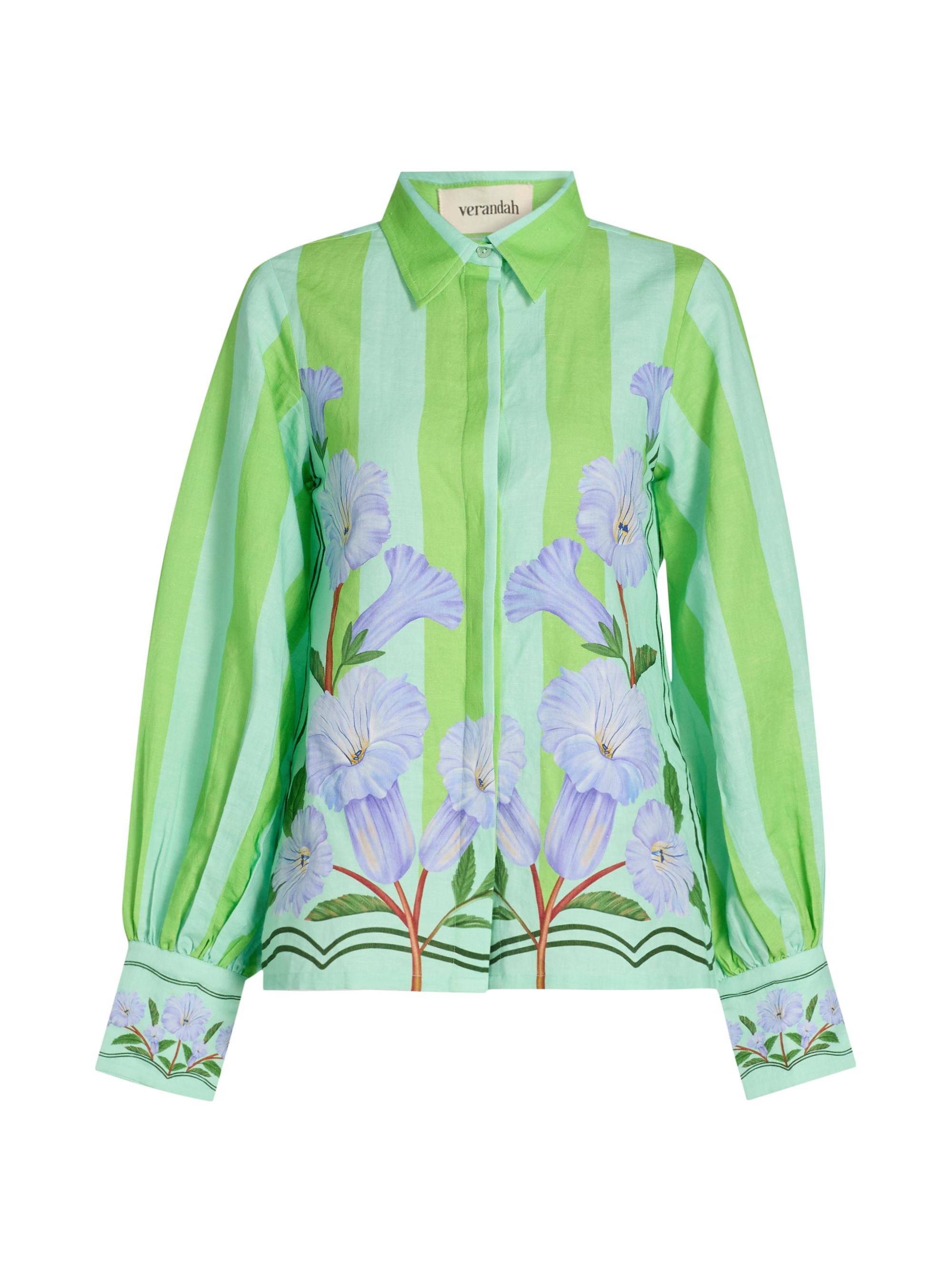 Verandah Women's Ammama Neelgiri Wild Flower Tunic Blouse - Aqua And Green Neelgiri