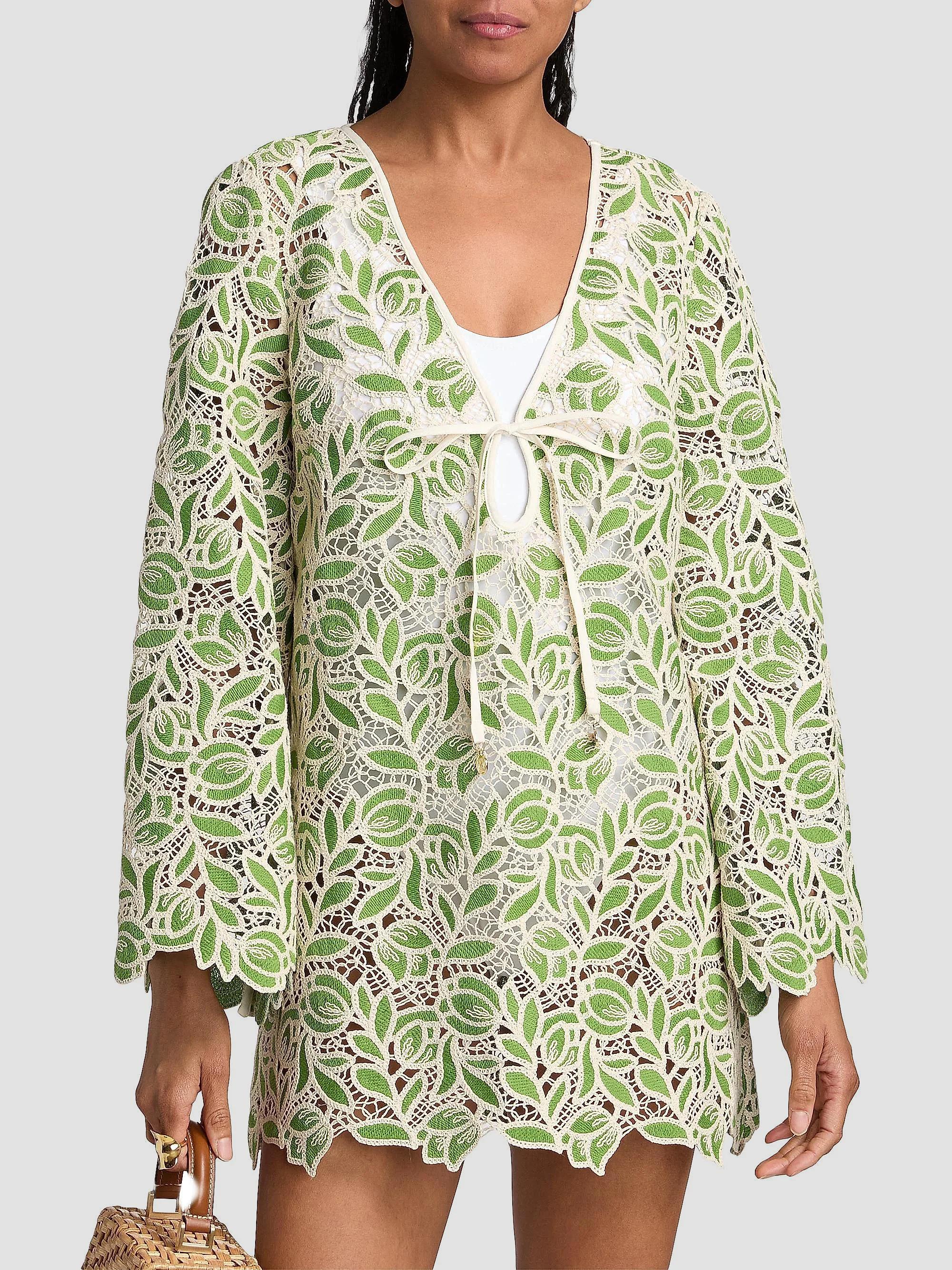 cover up for green dress Milly Leaf Cotton-Blend Cover-Up Minidress off shoulder prom dresses