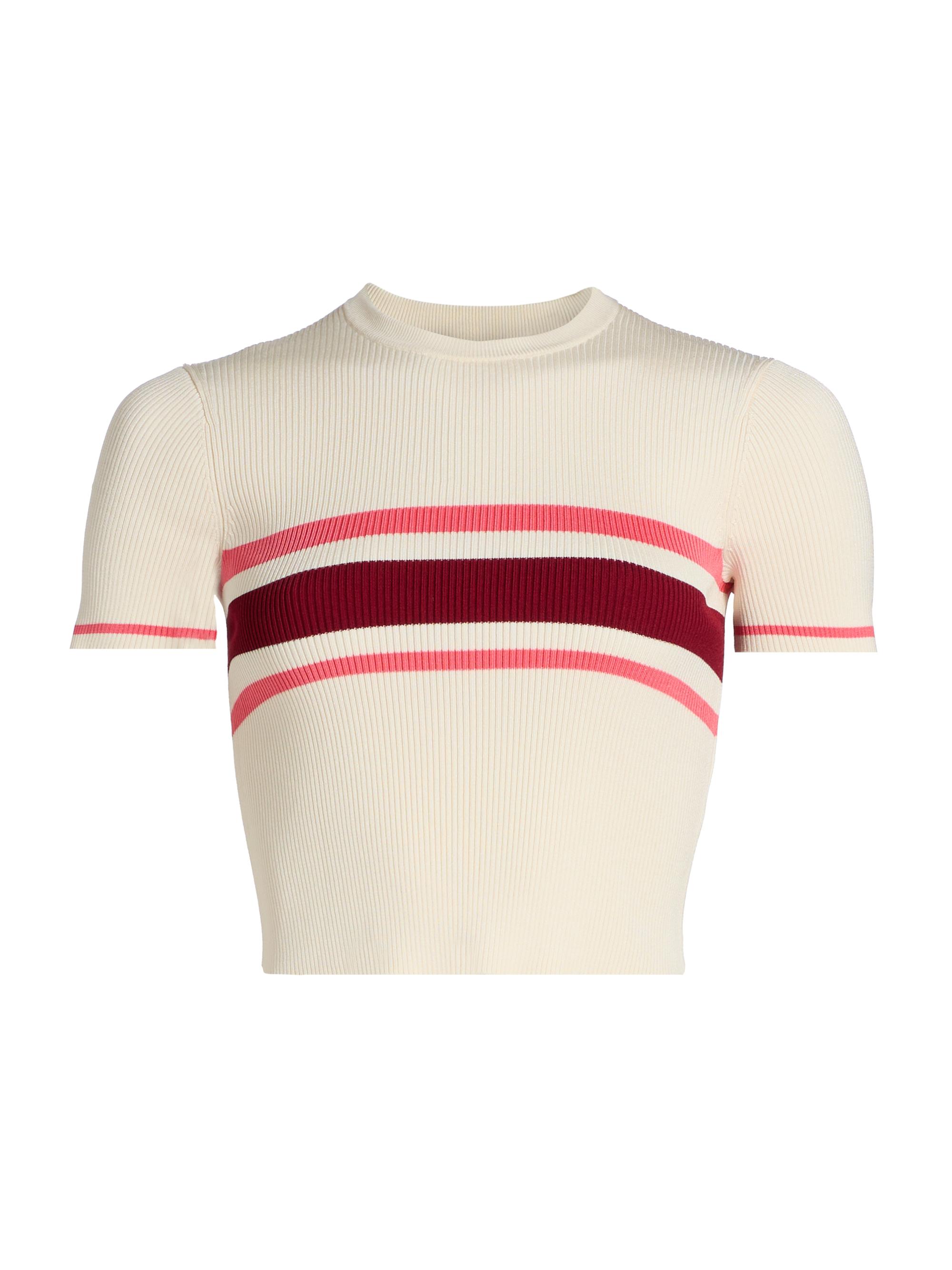 Self-Portrait Women's Striped Rib-Knit Top - Cream