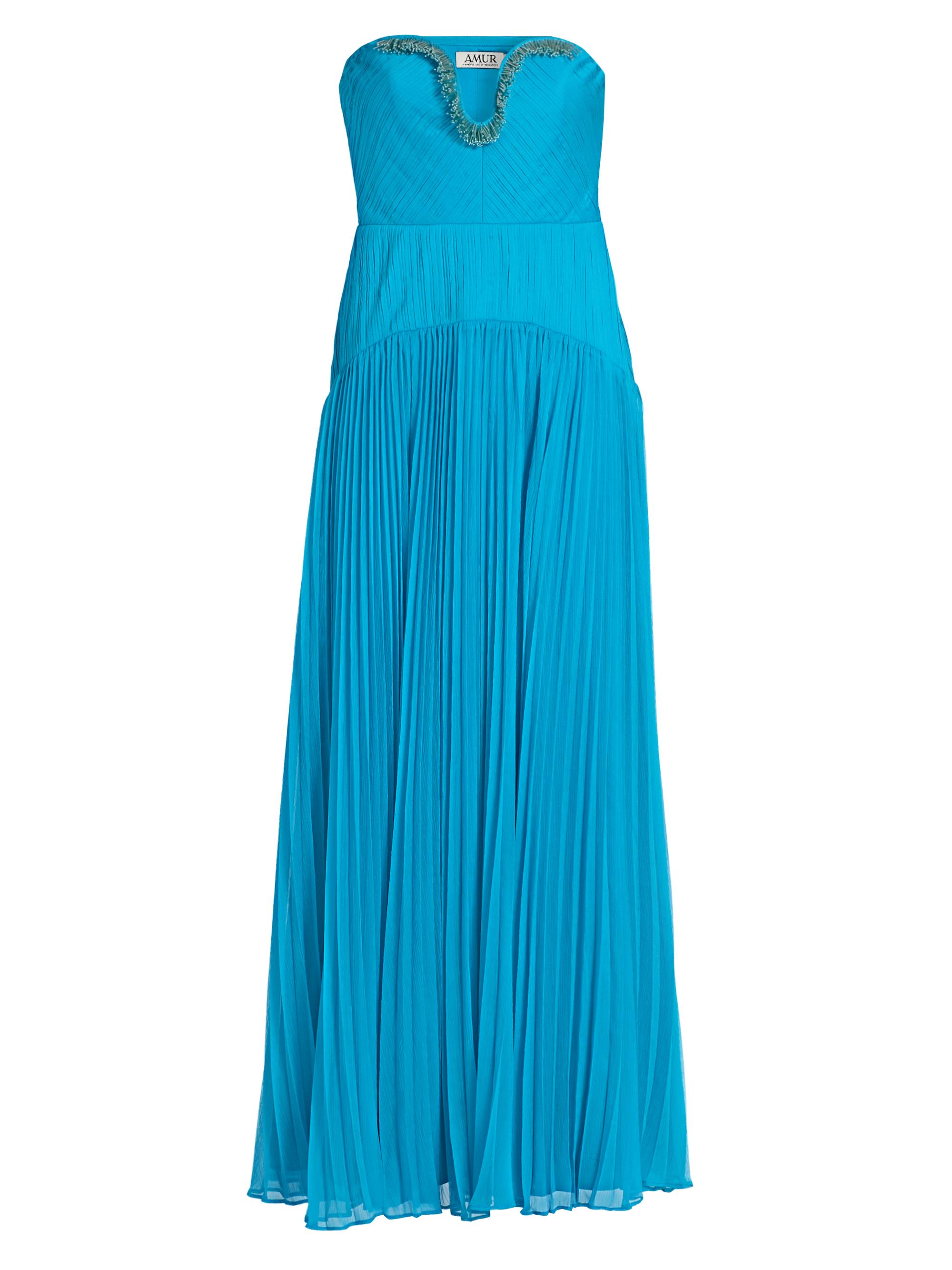 Amur Women's Fiora Beaded Pleated Strapless Maxi Dress - Azura