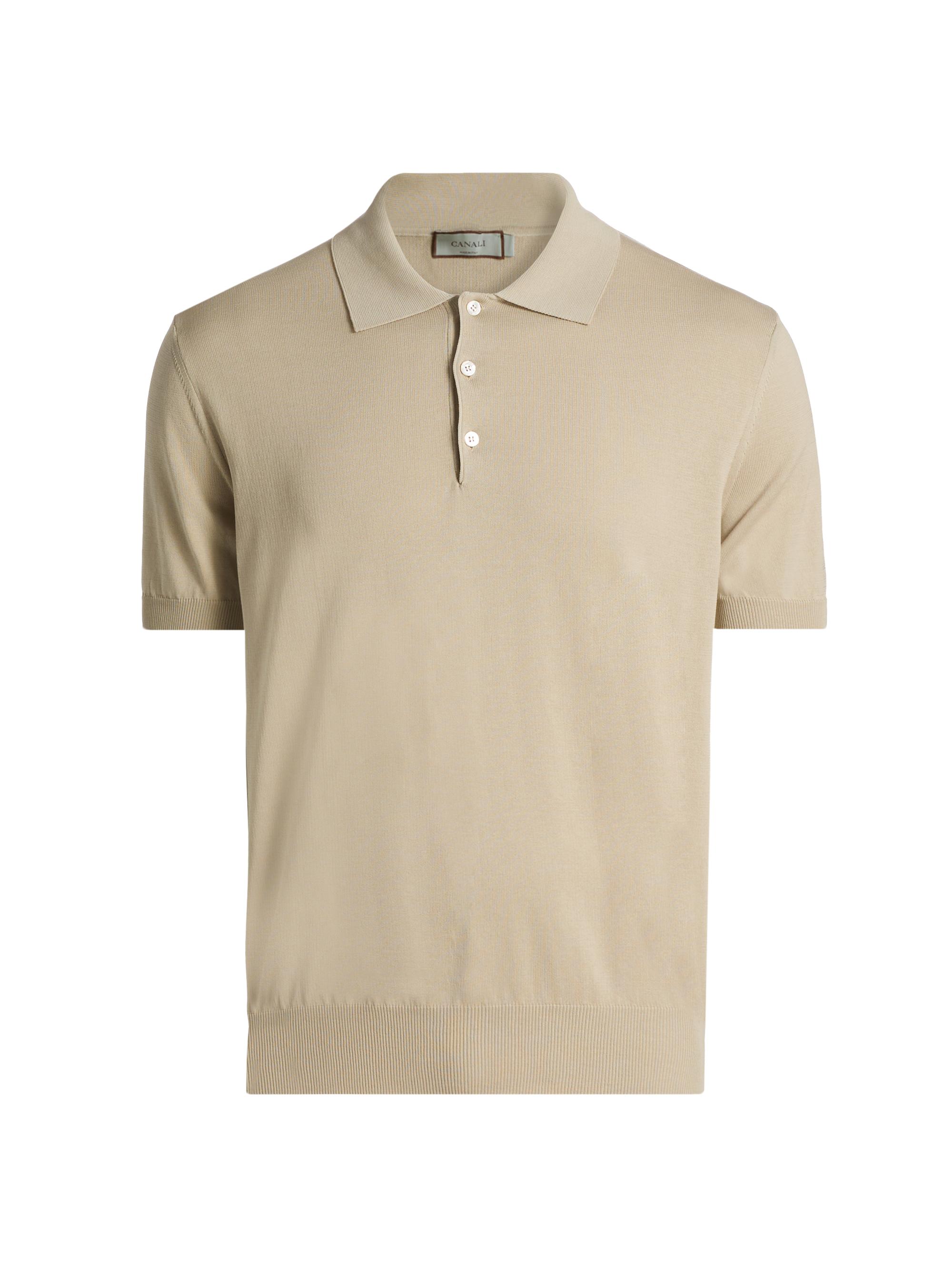Canali Men's Cotton Knit Polo Shirt - Tan