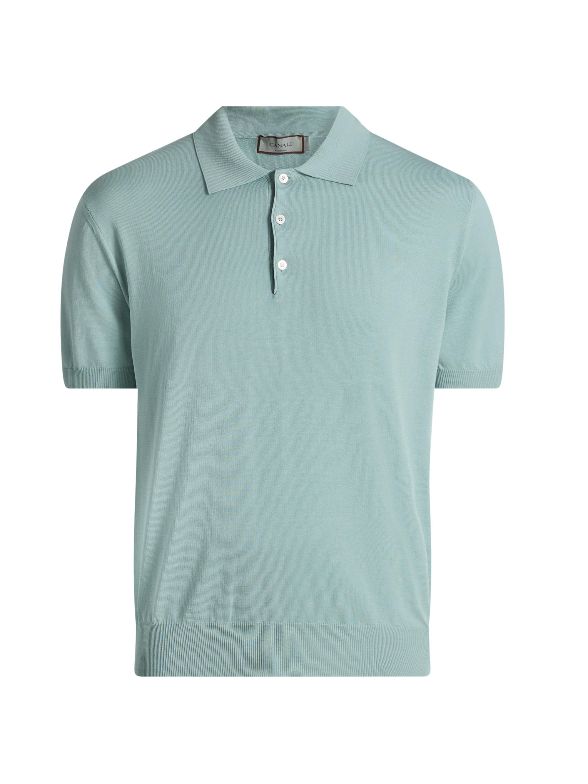 Canali Men's Cotton Knit Polo Shirt - Teal