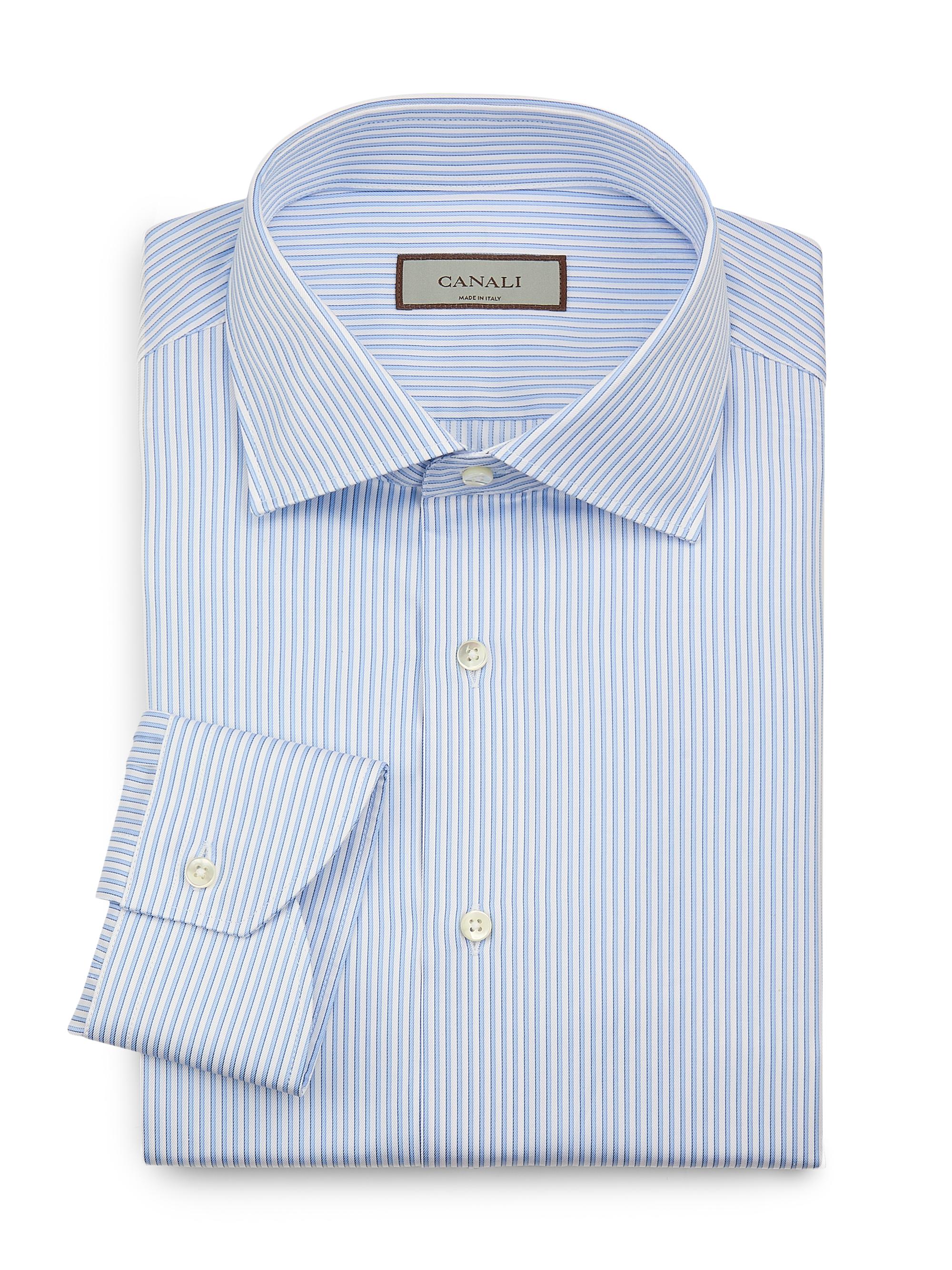Canali Men's Striped Cotton Dress Shirt - Blue White