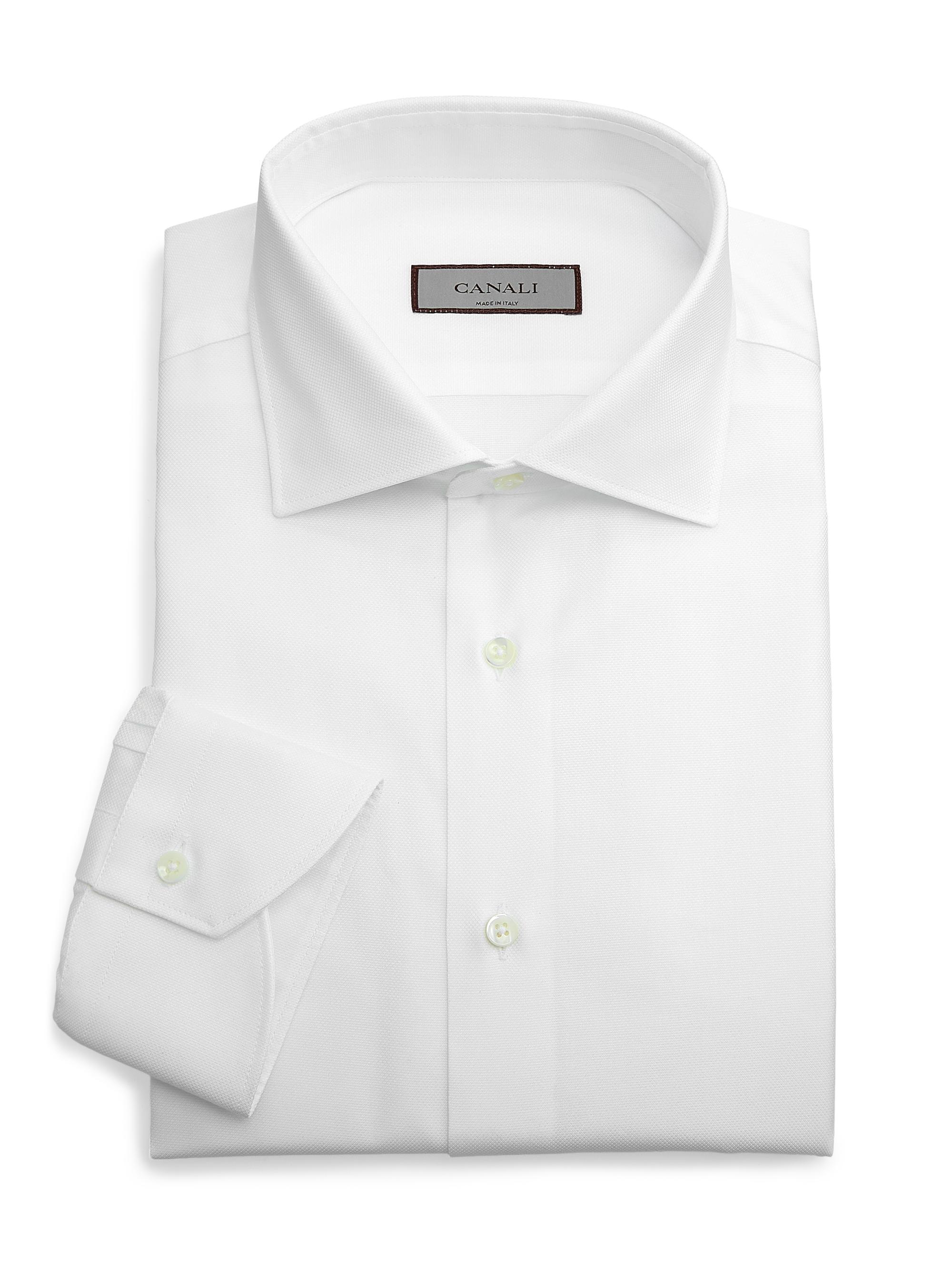 Canali Men's Solid Mini Pique Dress Shirt - White