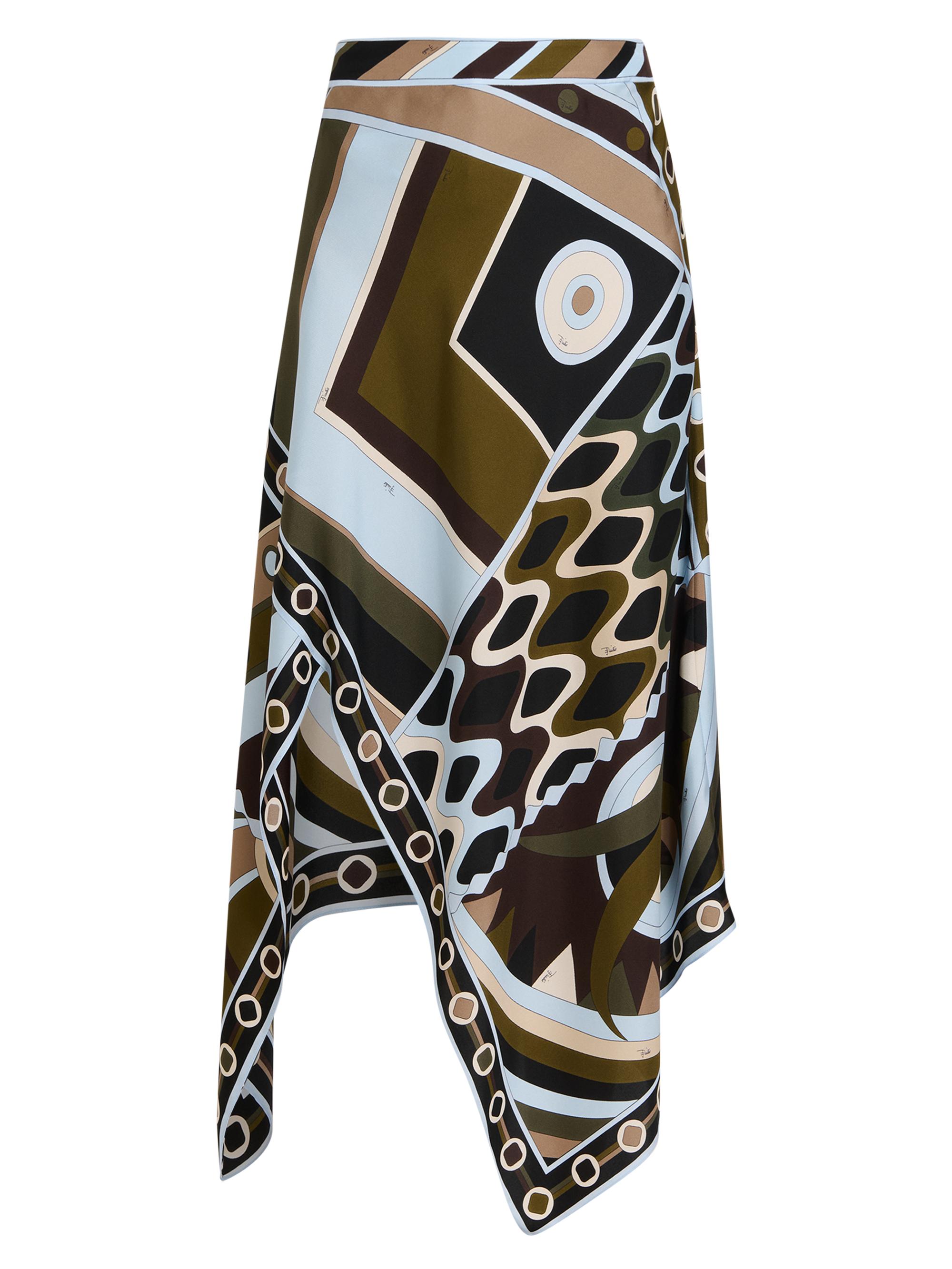 Pucci Women's L'Alba Printed Silk Twill Midi-Skirt - Khaki Blue