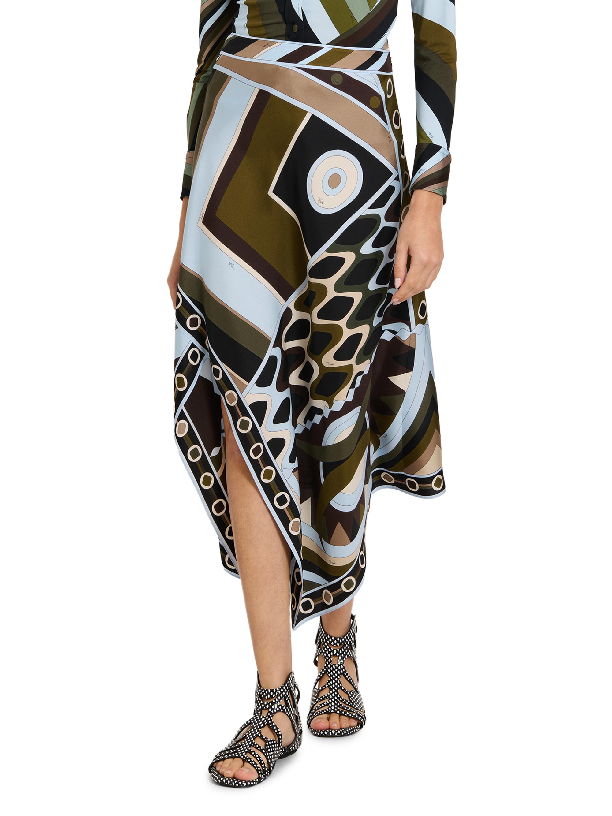 Pucci Women's L'Alba Printed Silk Twill Midi-Skirt - Khaki Blue | Thumbnail 3