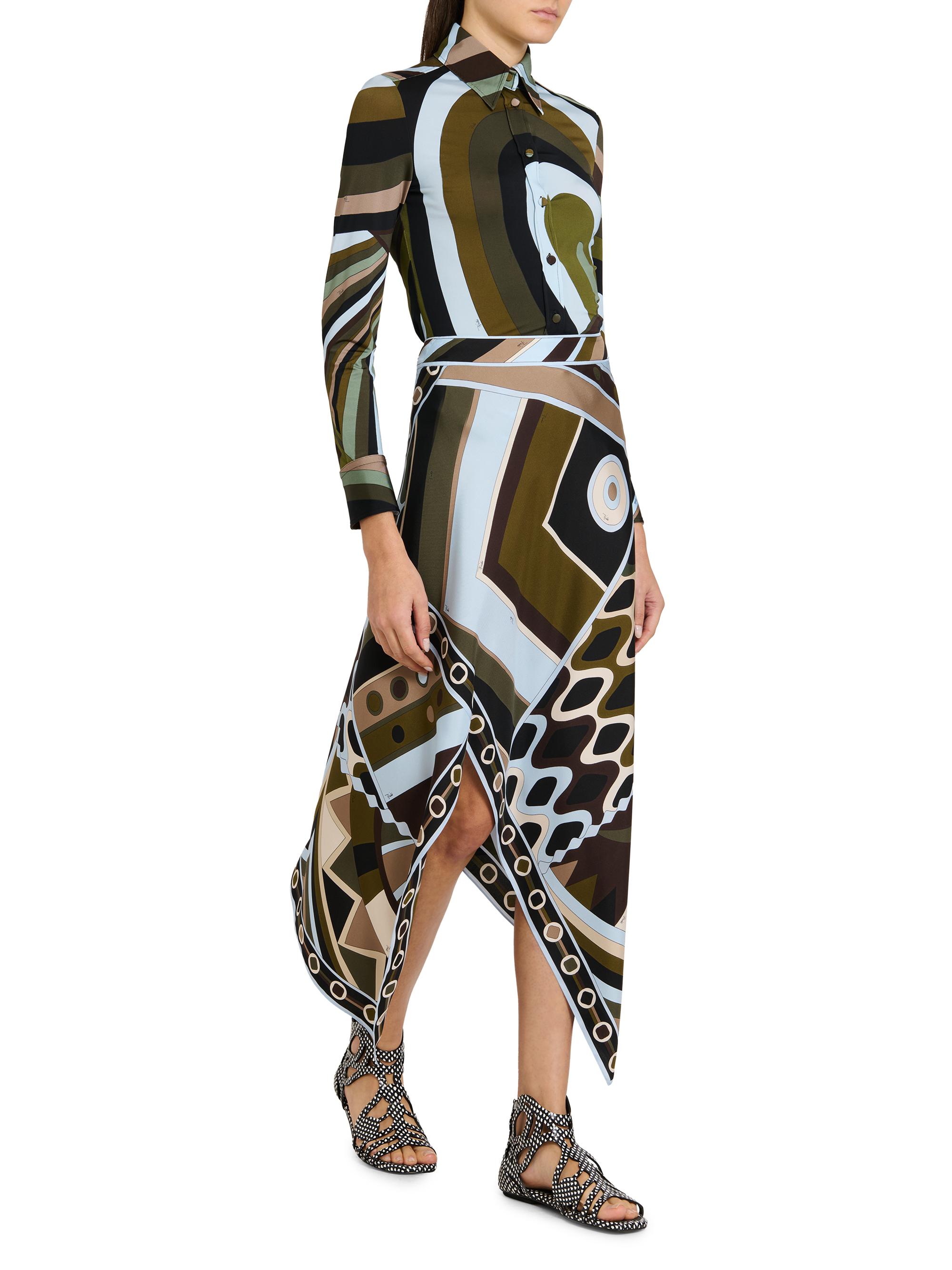 Pucci Women's L'Alba Printed Silk Twill Midi-Skirt - Khaki Blue | Thumbnail 2